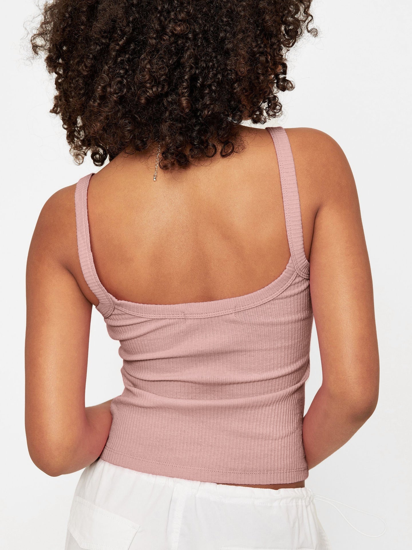 Pembe Örme Kaşkorse Kolsuz Crop