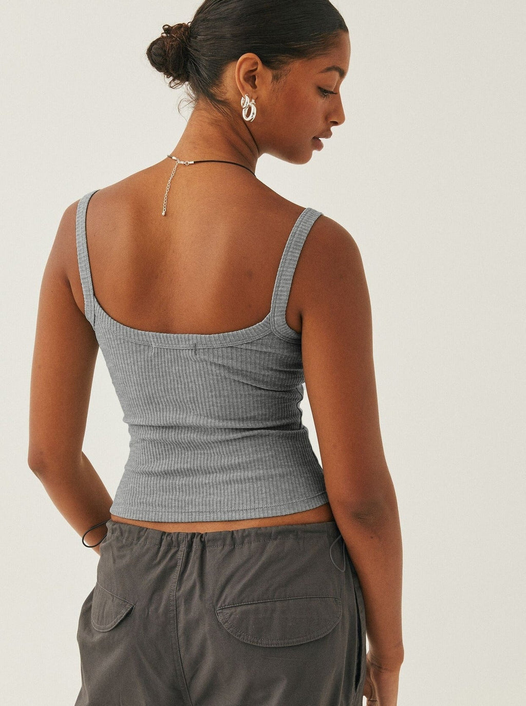 Gri Örme Kaşkorse Askılı Crop