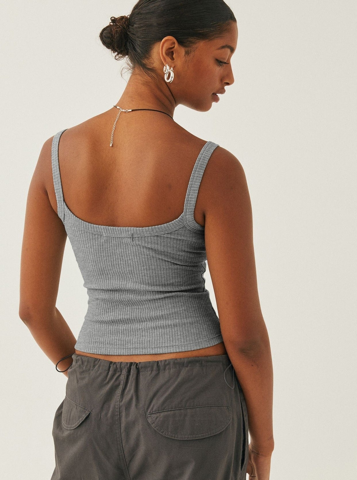Gri Örme Kaşkorse Askılı Crop