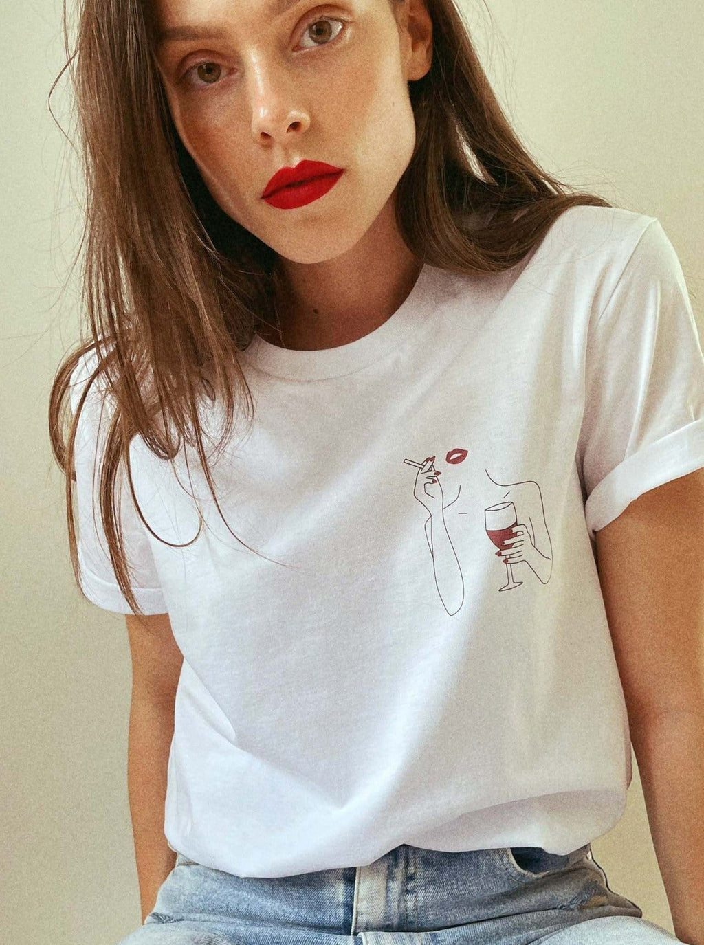 Yuvarlak Yaka Trendy Gevşek Baskılı Kısa Kollu
