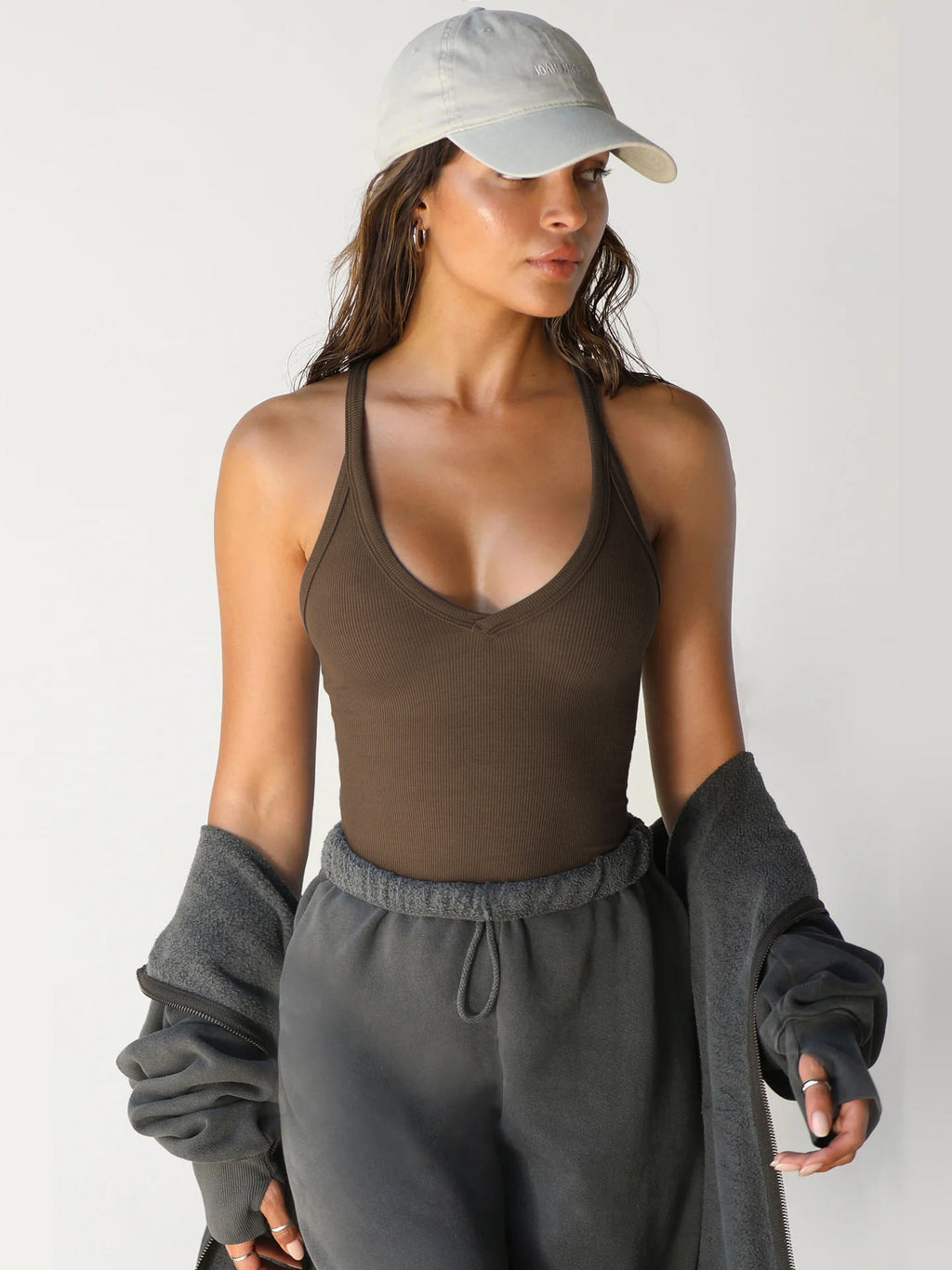 Muı Kahverengi Halter V Yaka Atlet