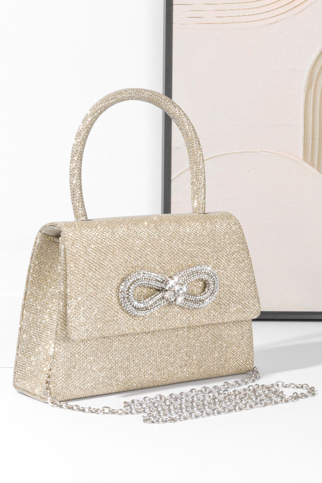 Metalik Parlak Diamante Saplı Çanta