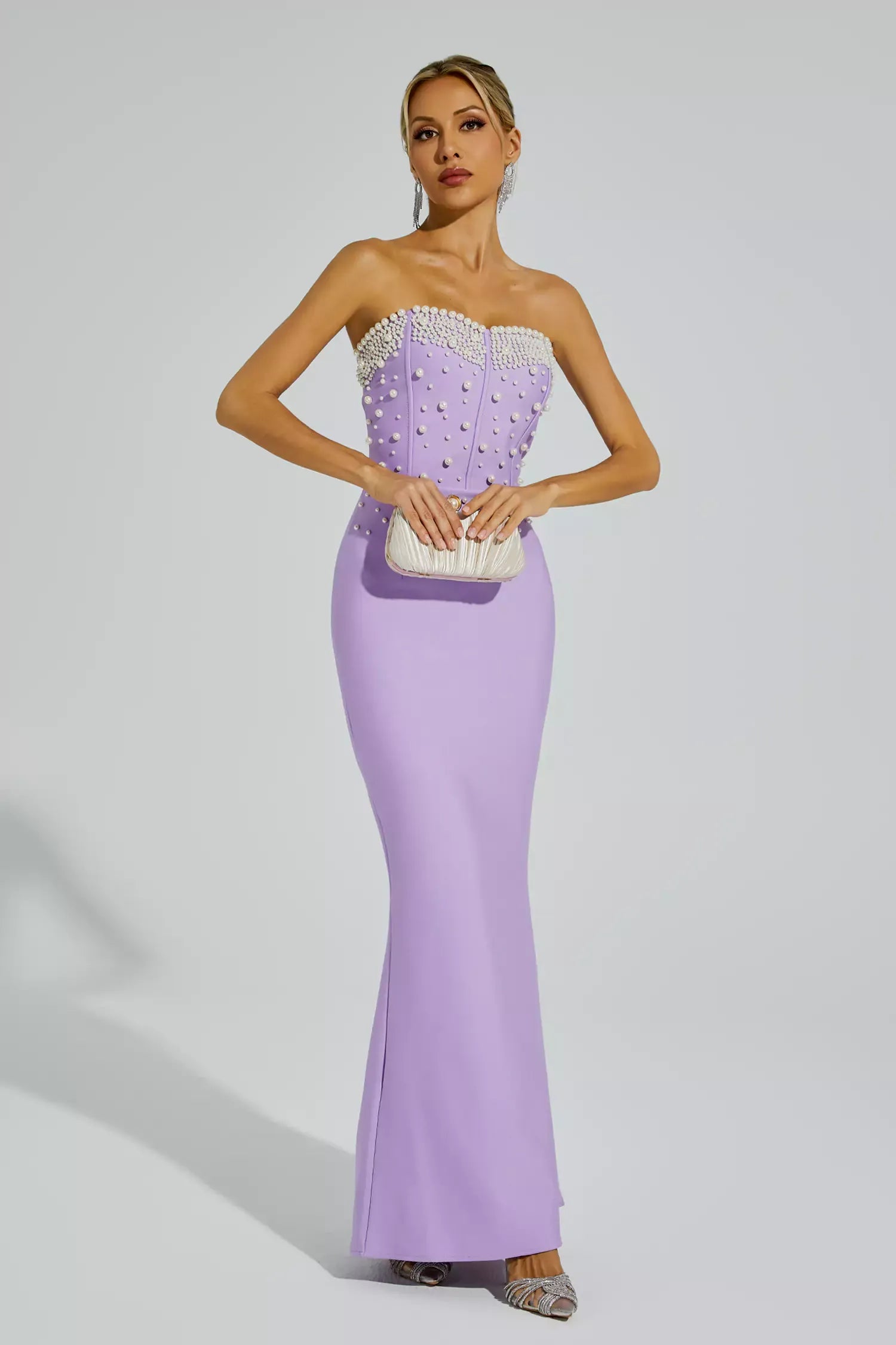 Rebekah Mor Boncuklu Bandaj Maxi Elbise