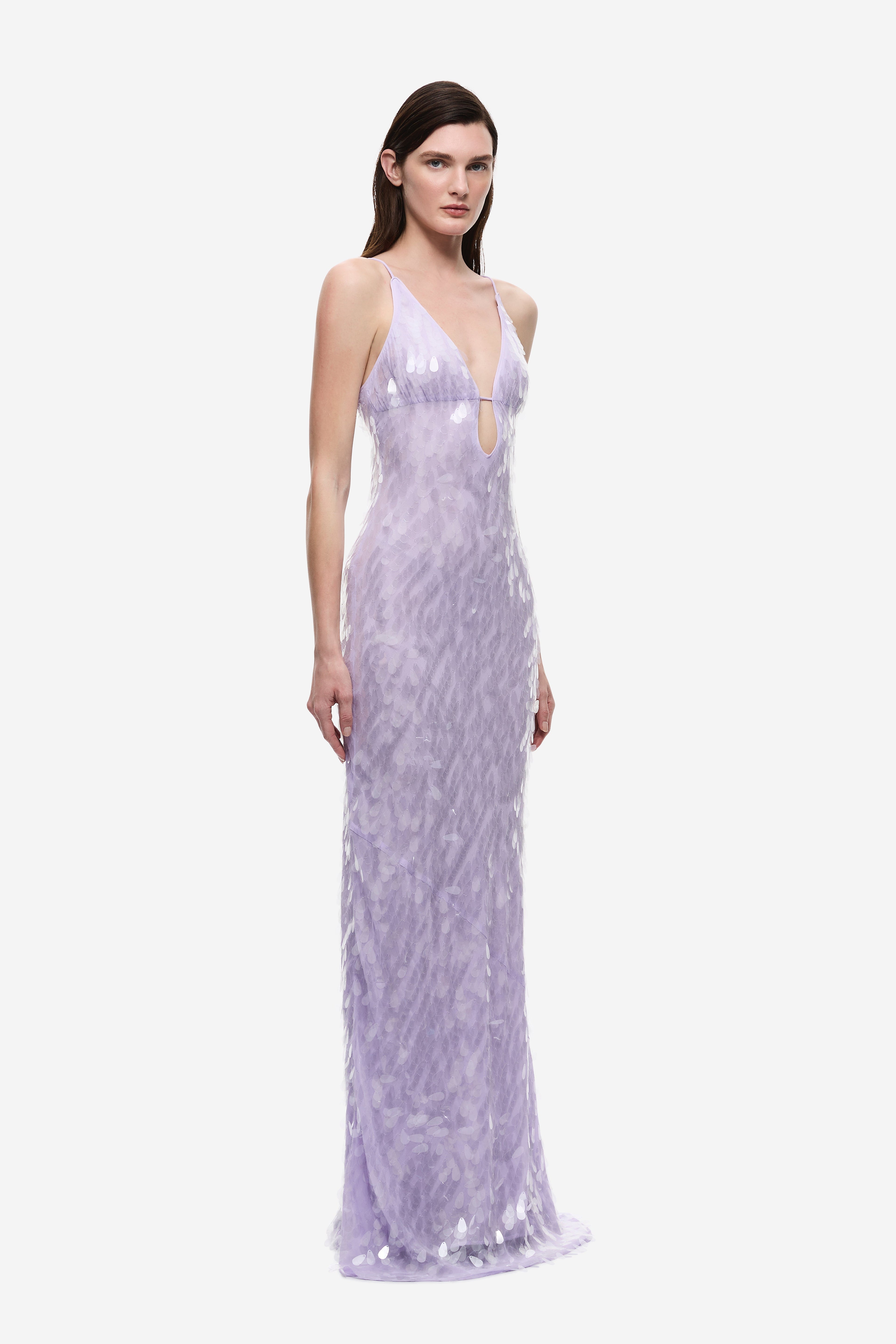 Safir Payetli Maxi Elbise-Mor
