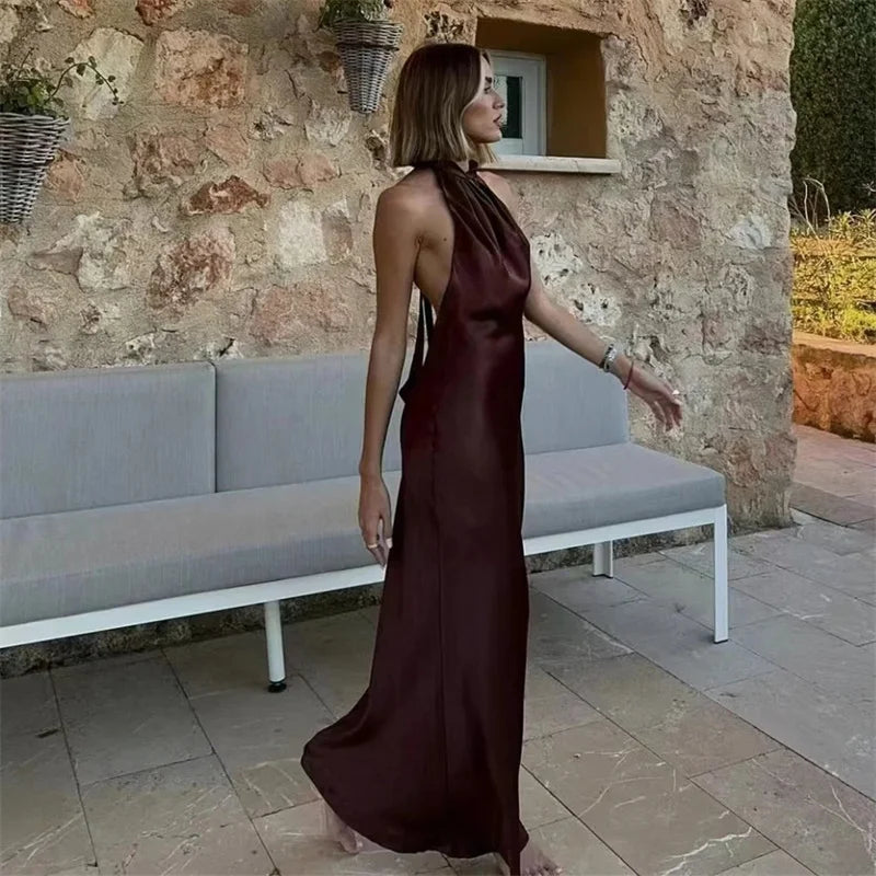 Halter Yaka Saten Elbise