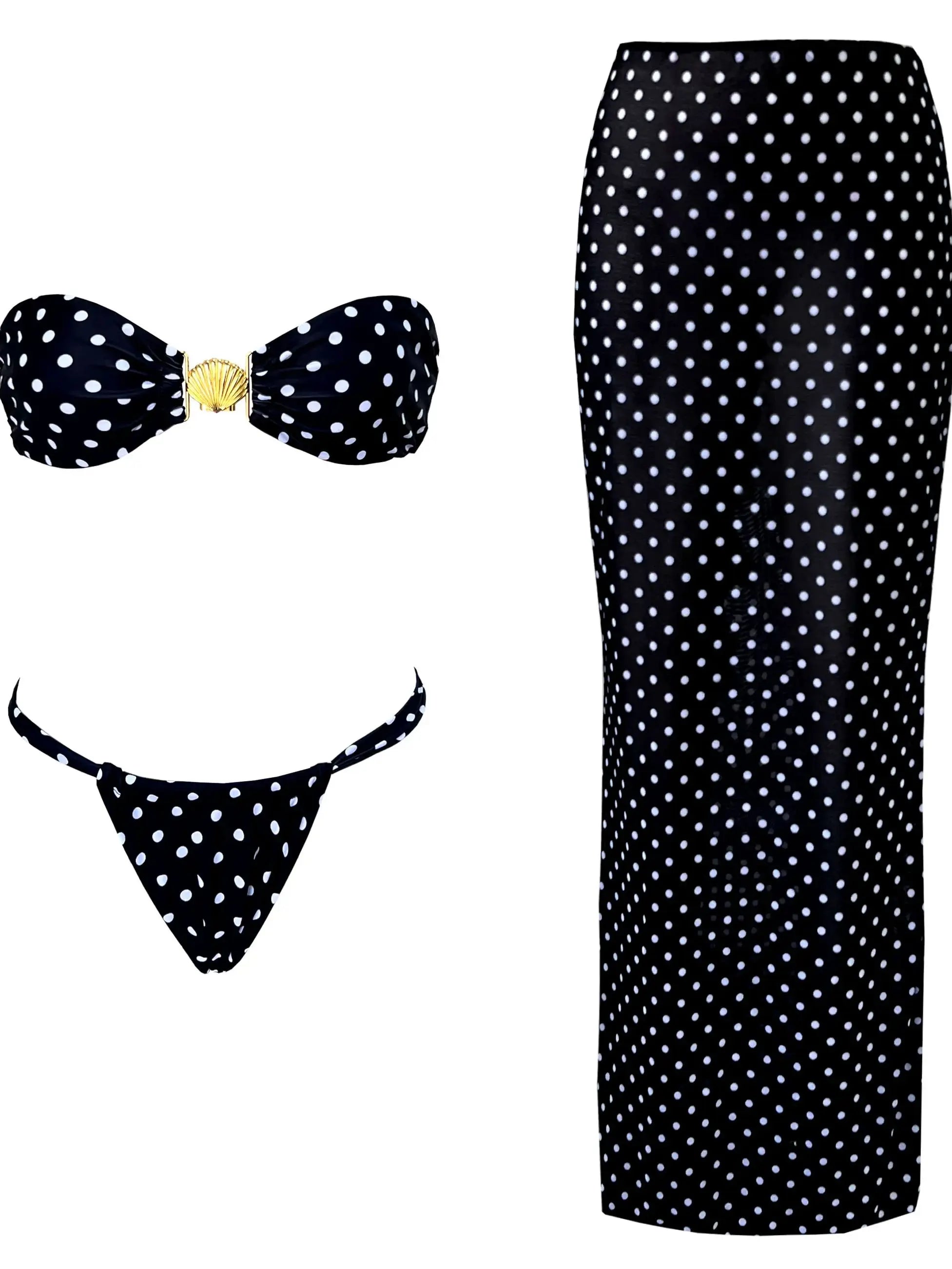 Puantiyeli Üç Parça Bikini Takımı