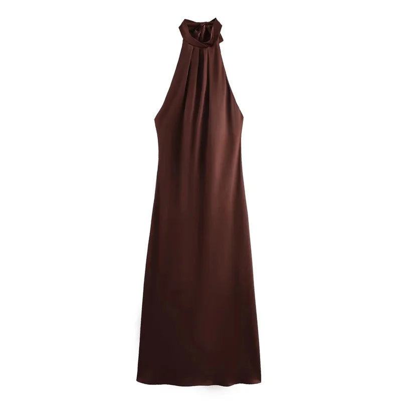 Halter Yaka Saten Elbise