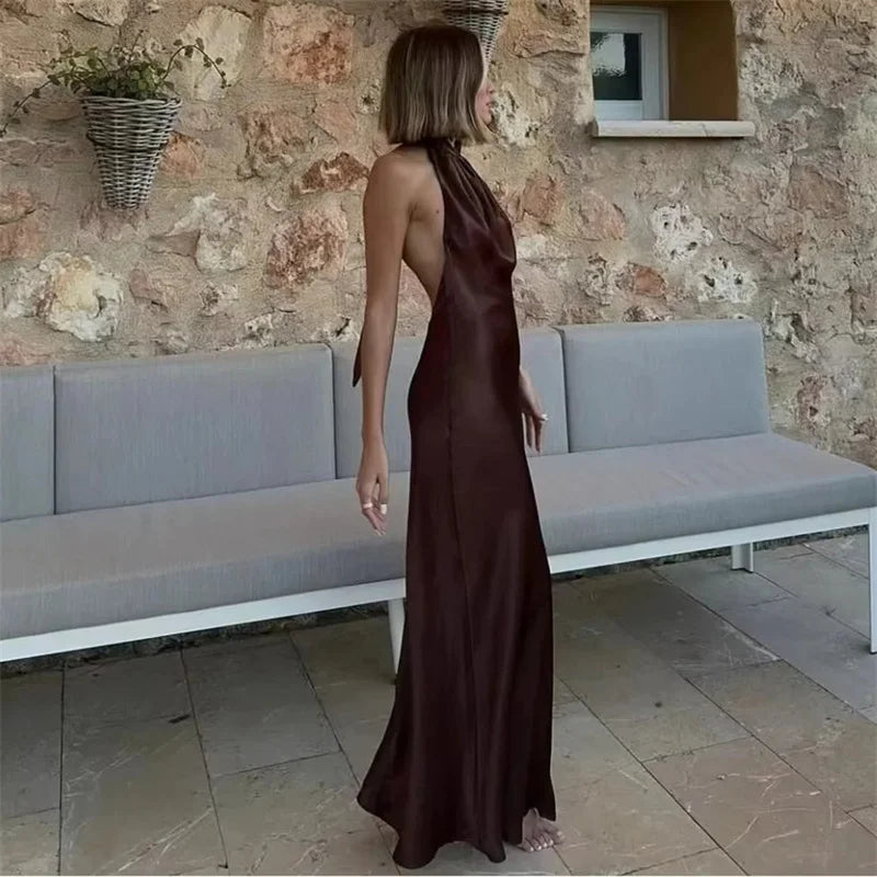 Halter Yaka Saten Elbise