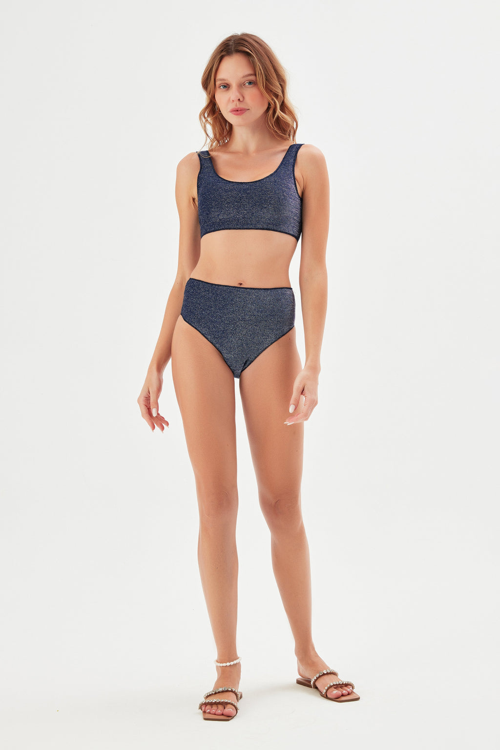 Peri Yüksek Bel Simli Bikini Altı Lacivert