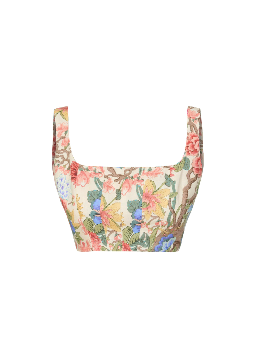 Persephone Keten Korsajlı Çiçek Baskılı Crop Üst Liora