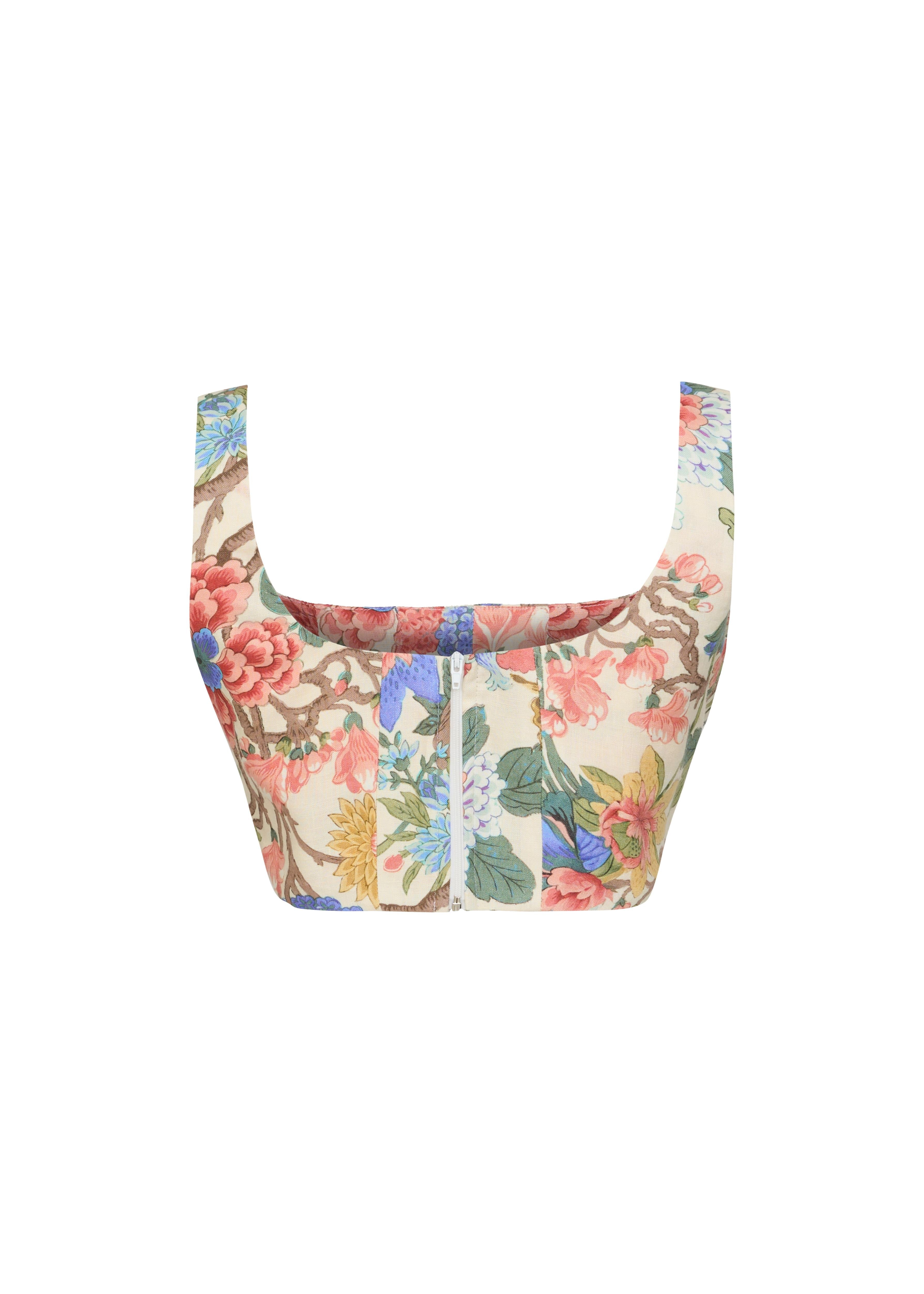 Persephone Keten Korsajlı Çiçek Baskılı Crop Üst Liora
