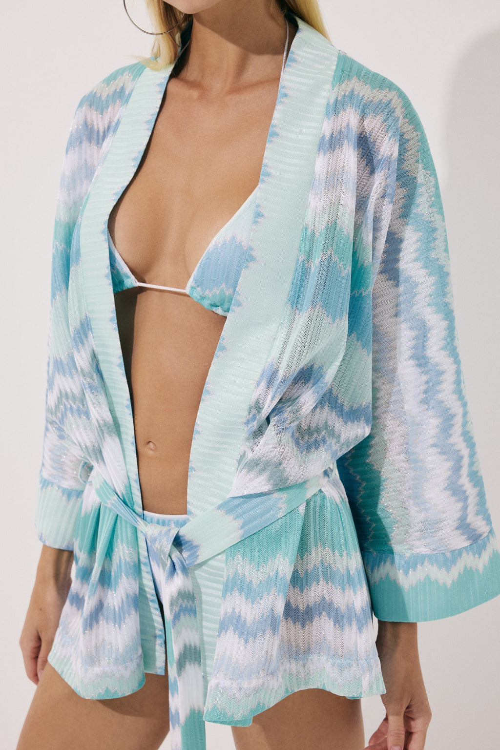 Telina Örgü Mini Kimono Zigzag Metalik Almara