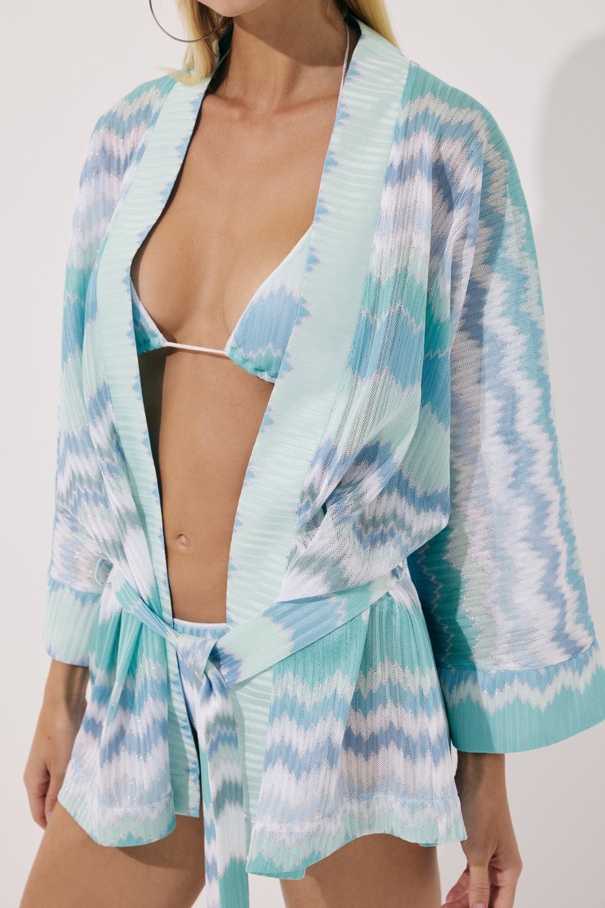 Telina Örgü Mini Kimono Zigzag Metalik Almara