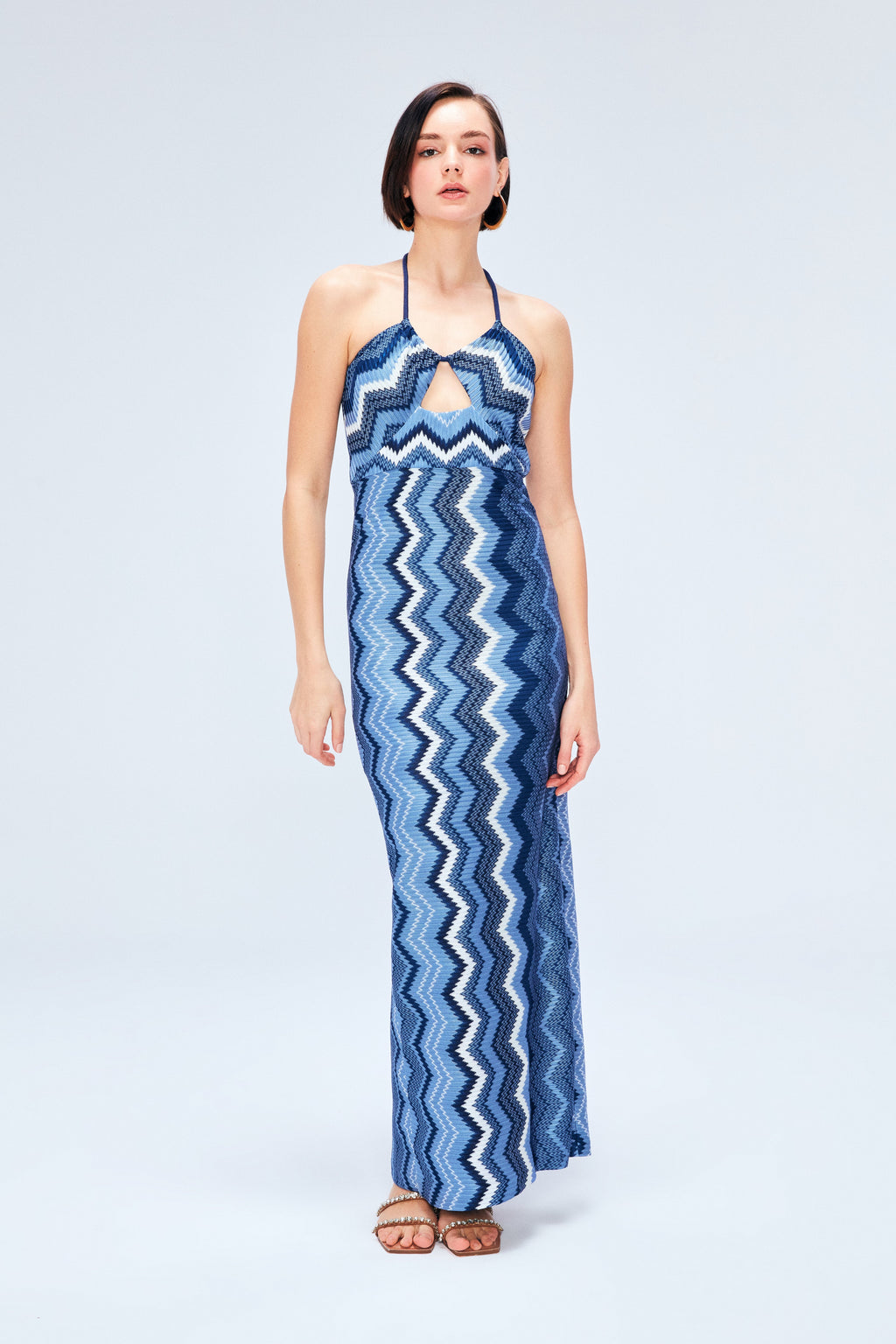 Bianca Maxi Elbise In Blue Jasper Zigzag Knit