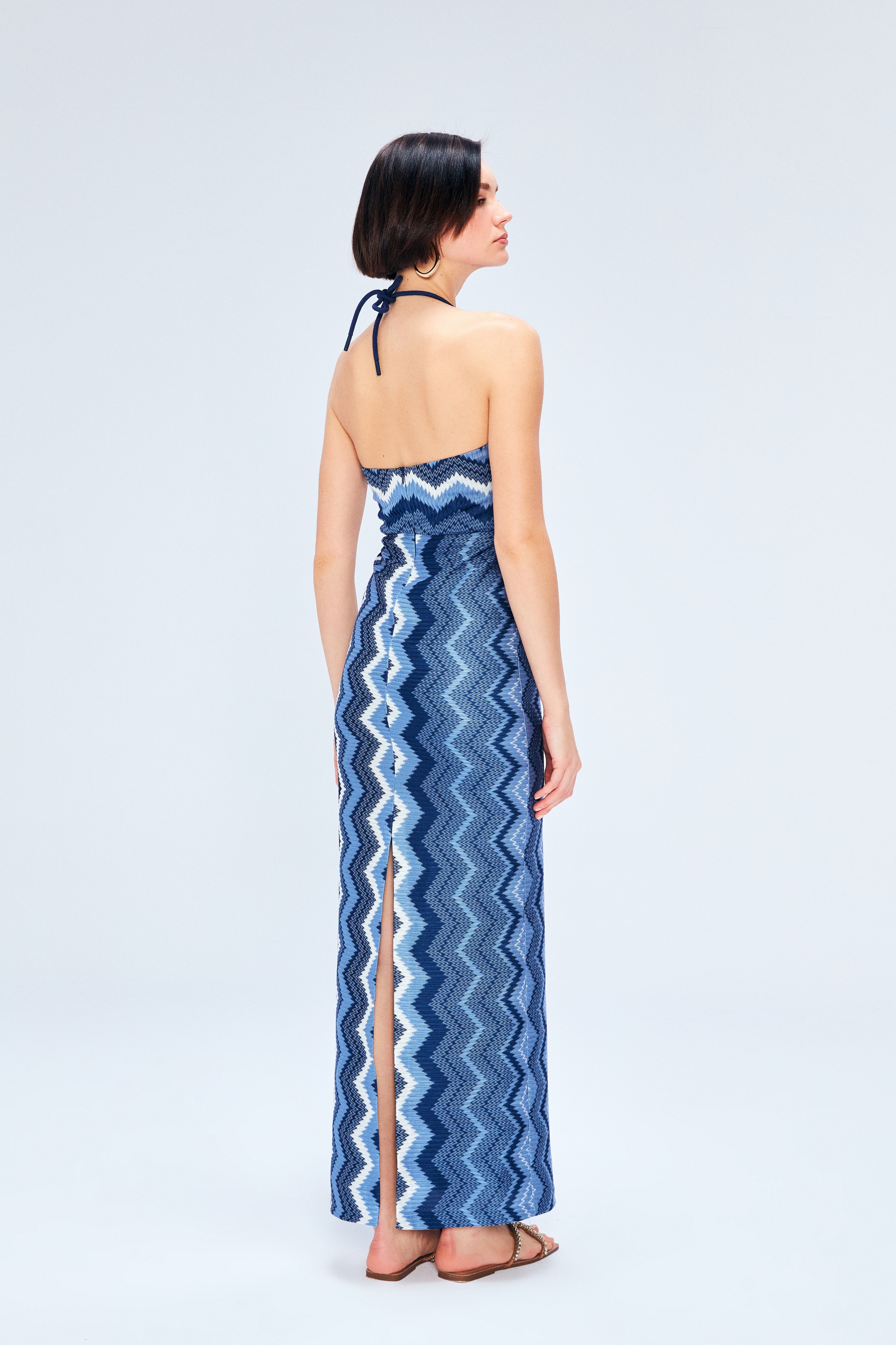 Bianca Maxi Elbise In Blue Jasper Zigzag Knit