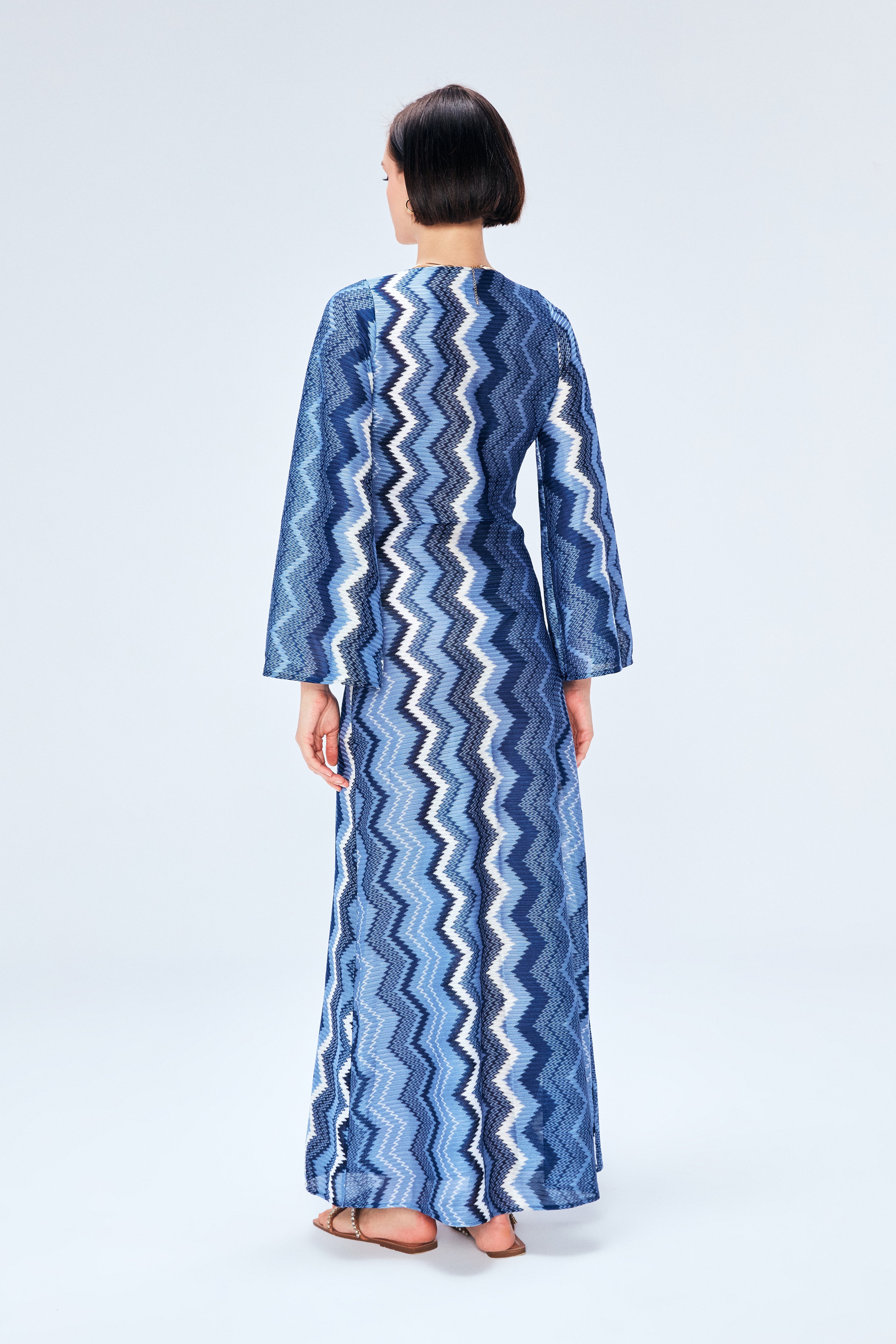 Lucia Maxi Elbise Blue Jasper Zigzag Knit