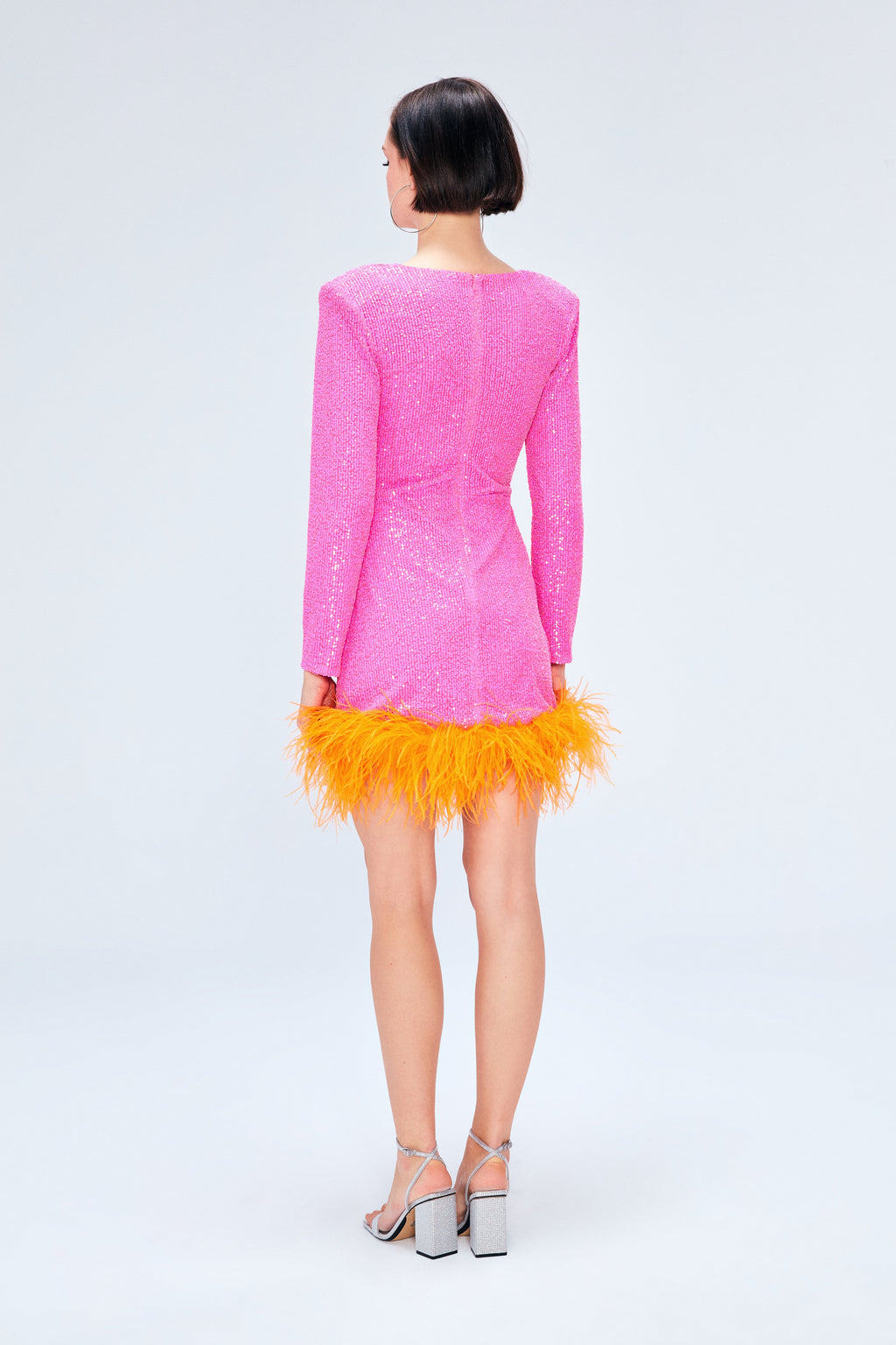 Myriam Sequin Dress With Feather Embellishment In Berry