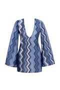 June Örgü Mini Plaj Elbisesi Blue Jasper Zigzag Knit