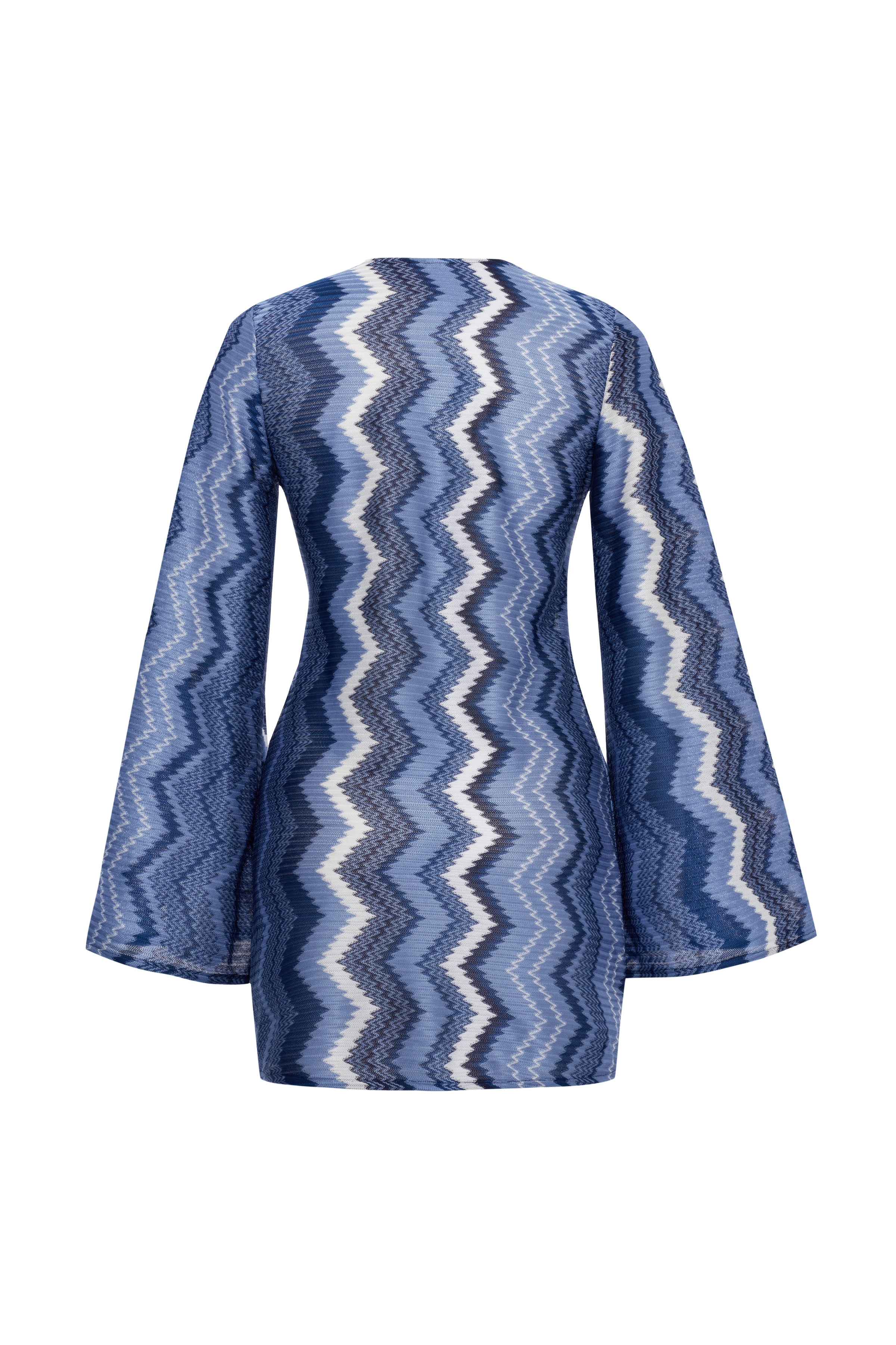 June Örgü Mini Plaj Elbisesi Blue Jasper Zigzag Knit