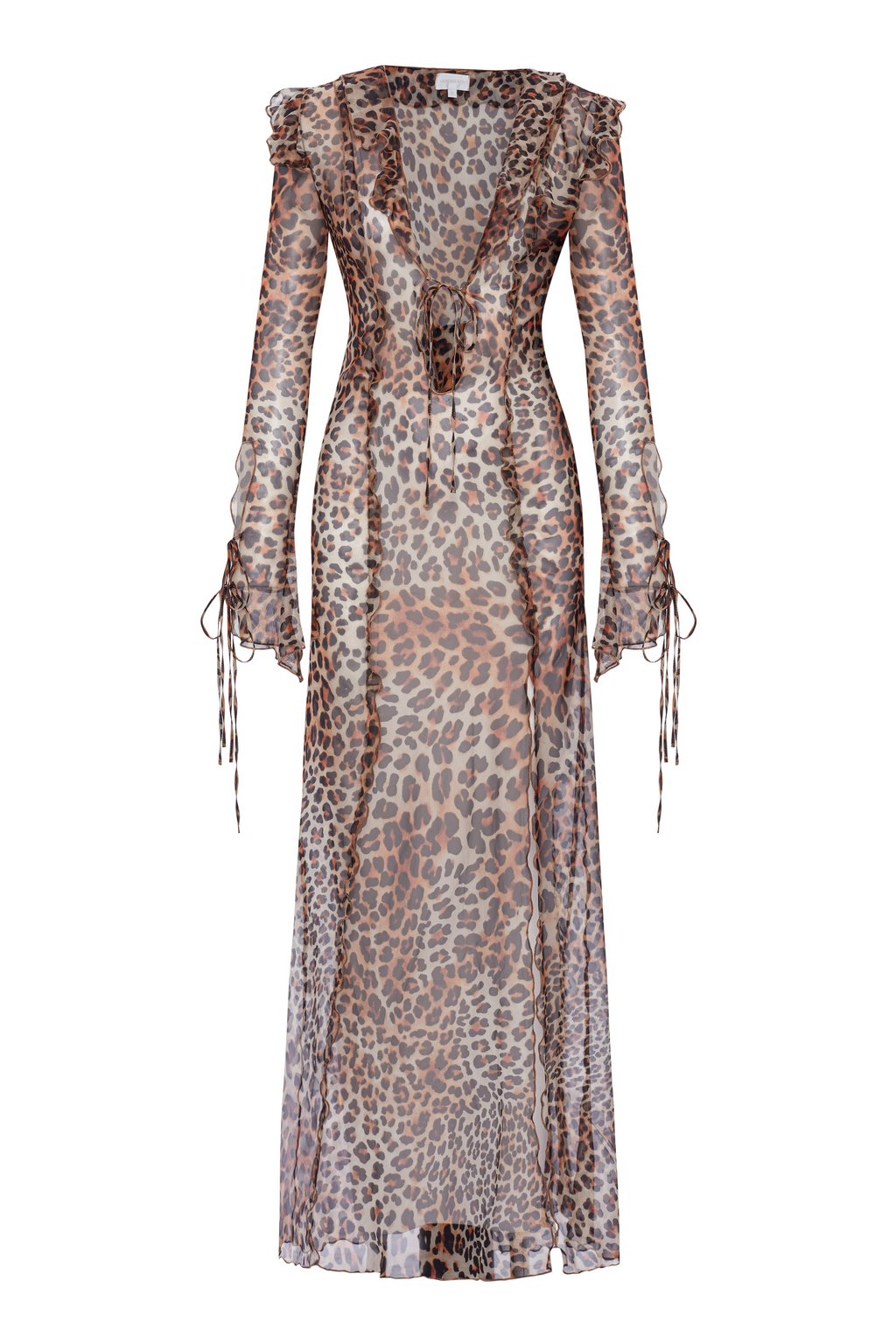Andrina Şifon Uzun Kollu Fırfırlı Elbise Cheetah