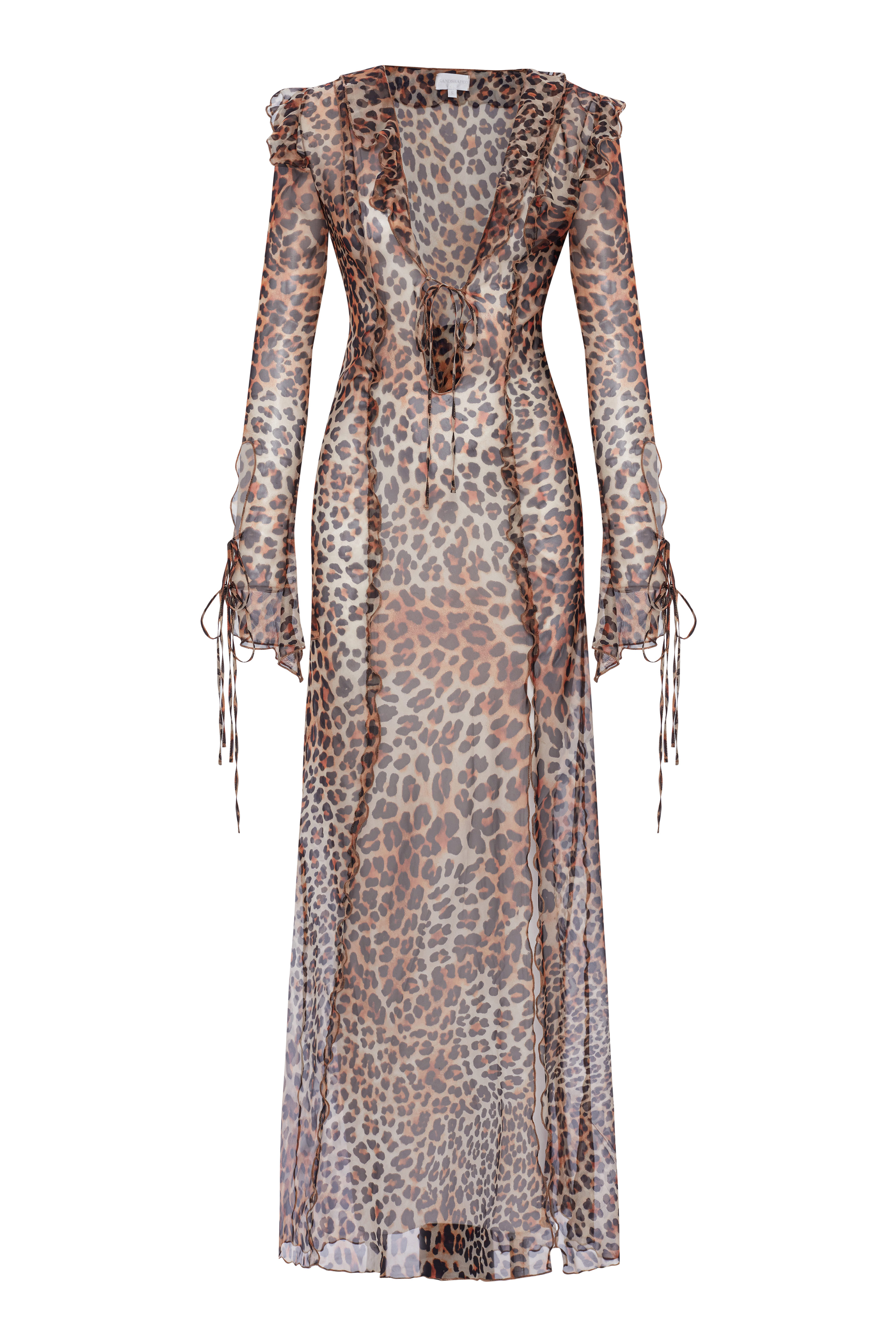 Andrina Şifon Uzun Kollu Fırfırlı Elbise Cheetah