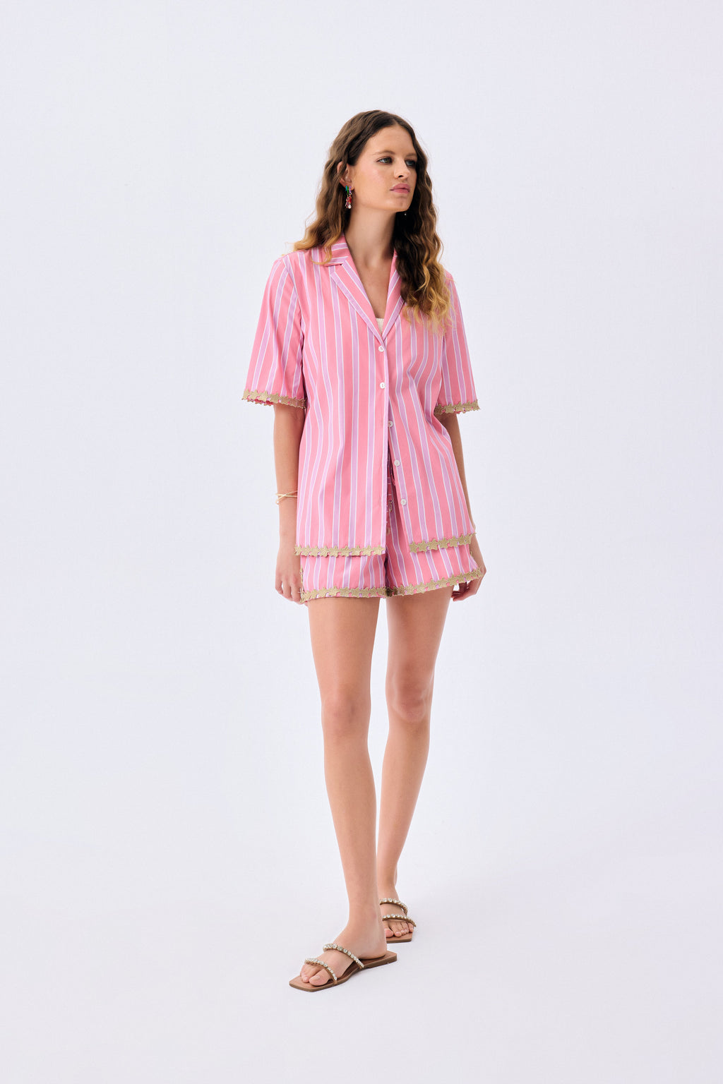 Shirt Guava Star Çizgili Pamuk Karışımlı