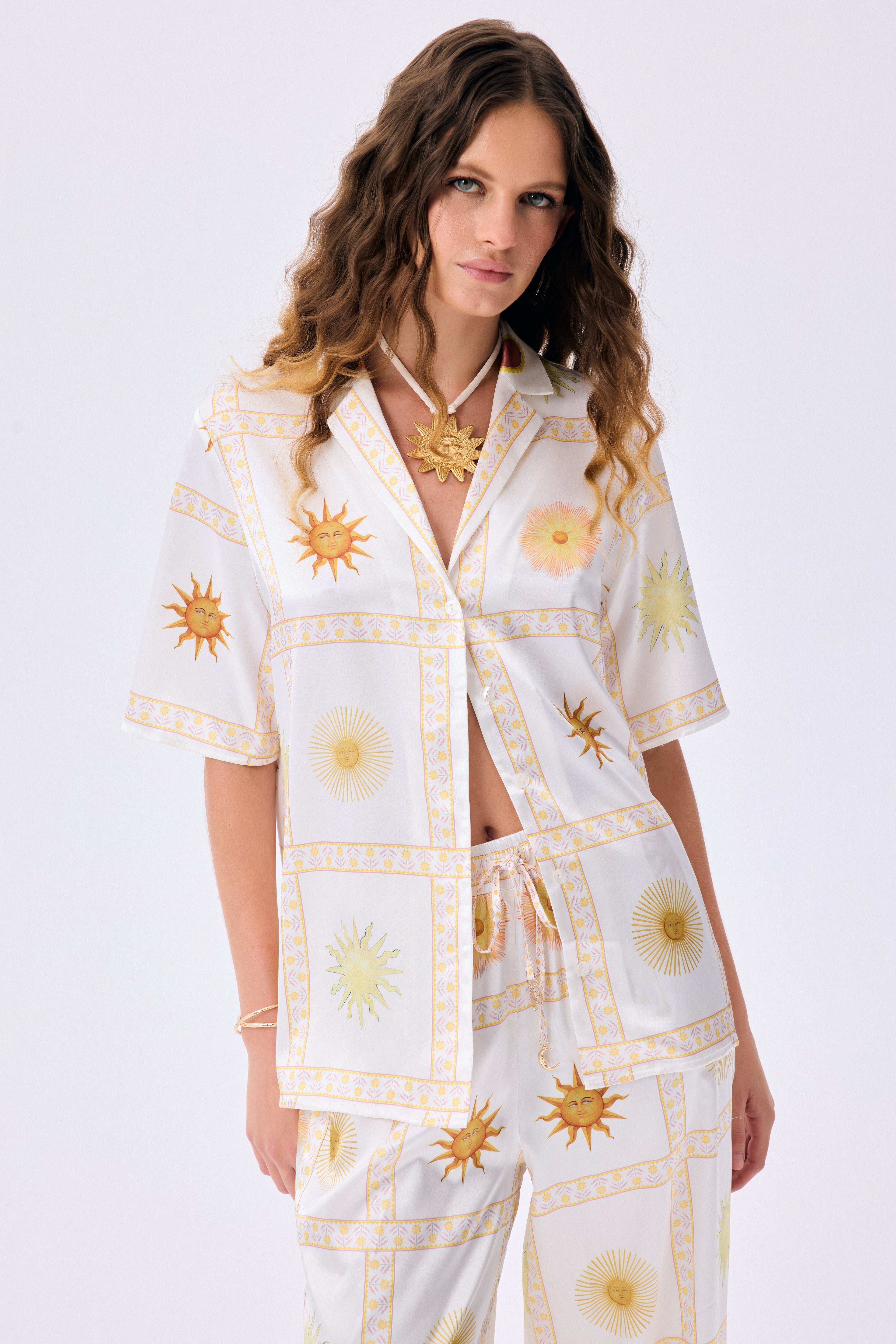 Shirt Visions of the Sun Baskılı İpek Twill