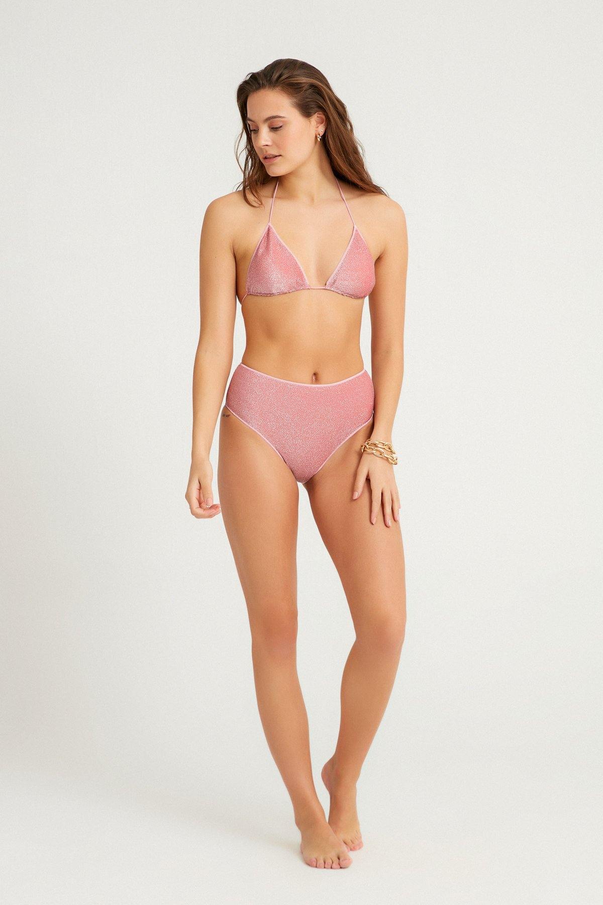 Avila Simli Dokulu Üçgen Bikini Üstü Pembe