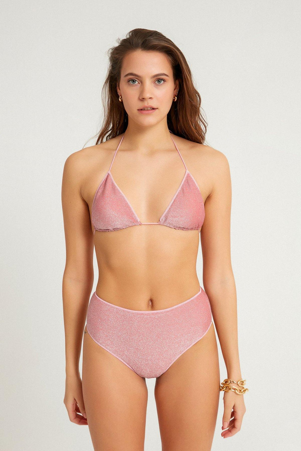 Avila Simli Dokulu Üçgen Bikini Üstü Pembe