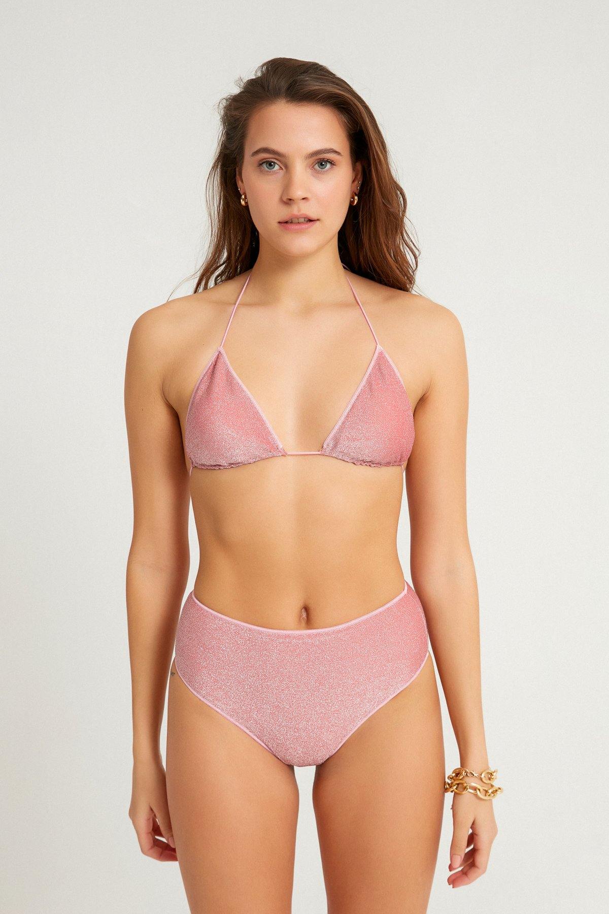 Avila Simli Dokulu Üçgen Bikini Üstü Pembe