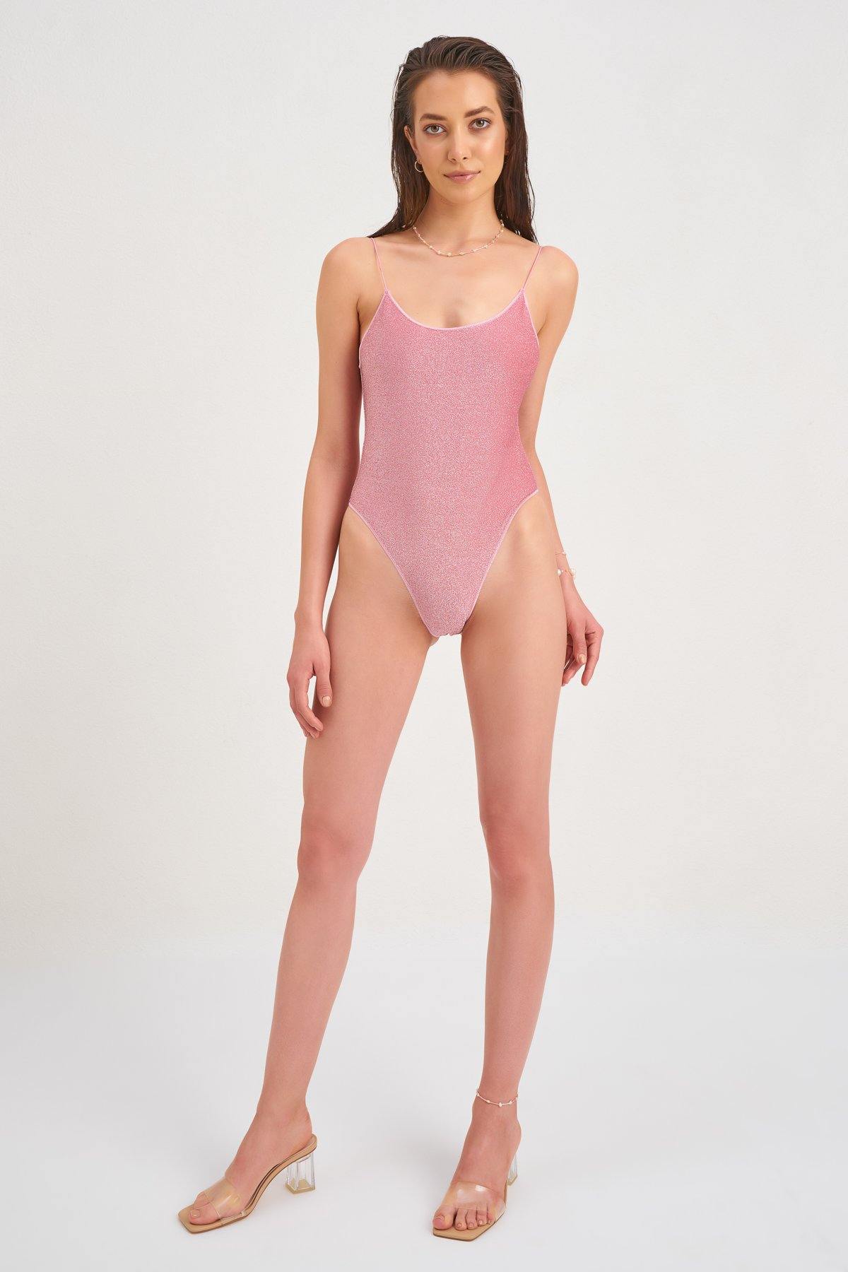 Glitz Parlak Dokulu Mayo Pembe