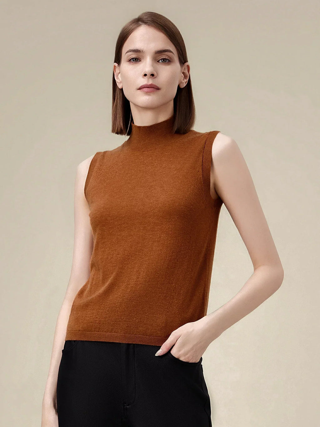 Yün Balıkçı Yaka Kolsuz Kazak Yelek Üst
