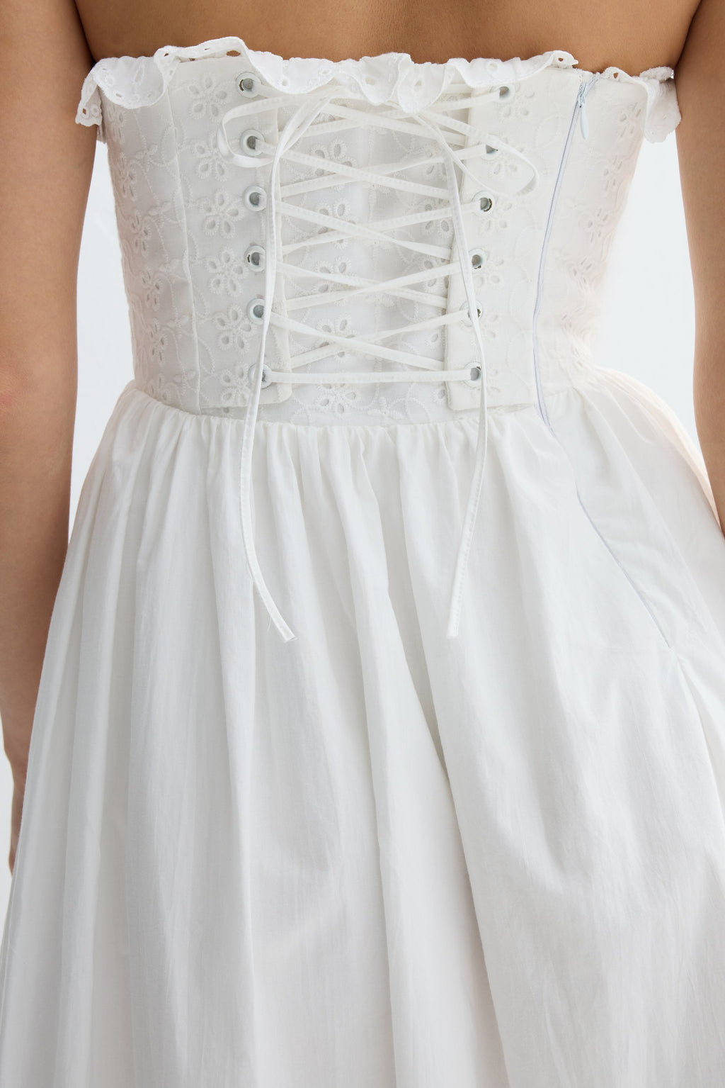 Jolene Brode Poplin Straplez Midi Elbise Beyaz