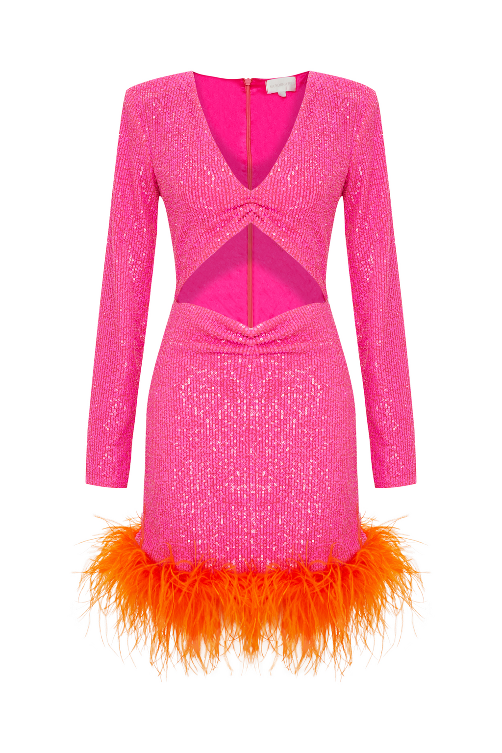 Myriam Sequin Dress With Feather Embellishment In Berry