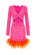 Myriam Sequin Dress With Feather Embellishment In Berry
