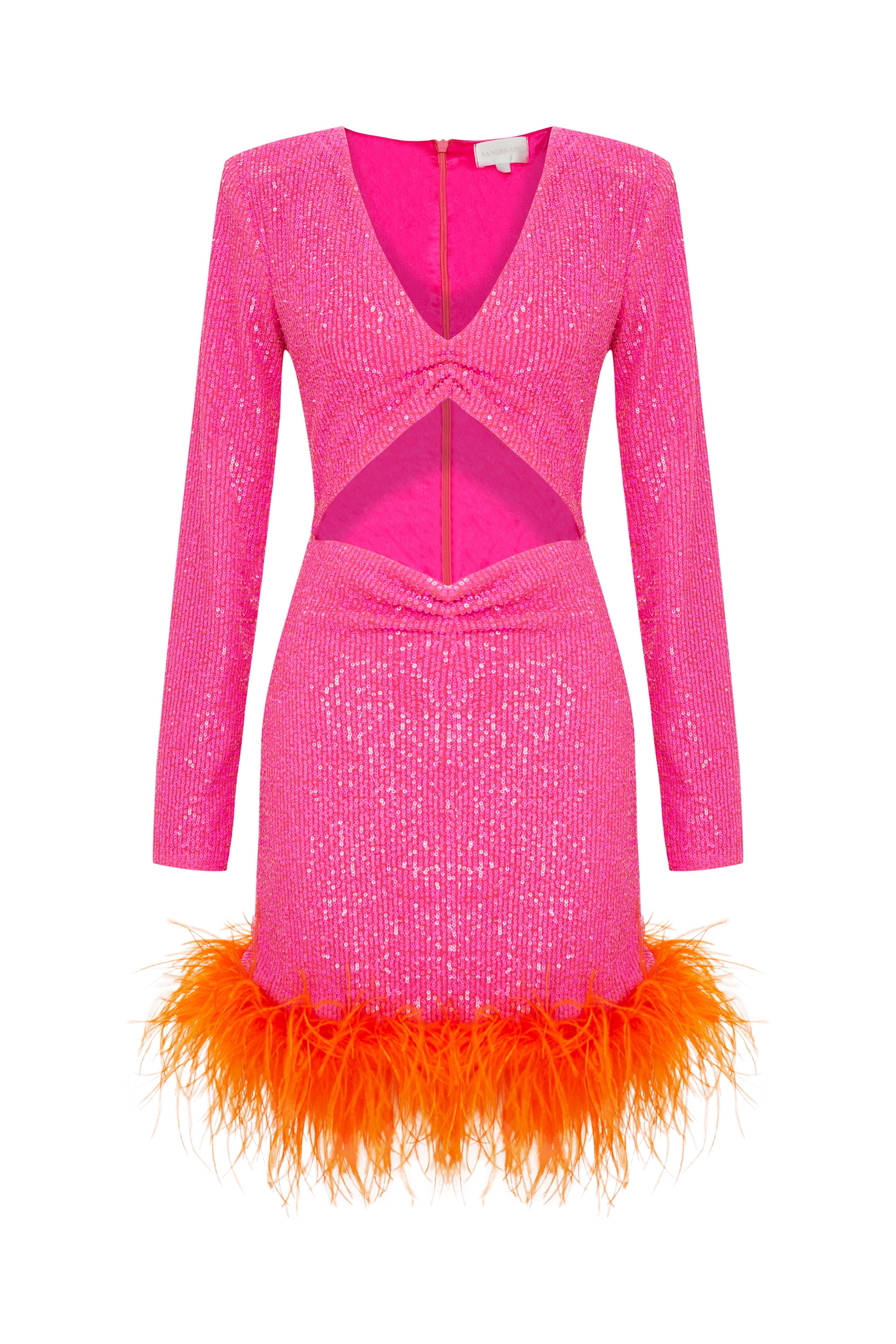 Myriam Sequin Dress With Feather Embellishment In Berry