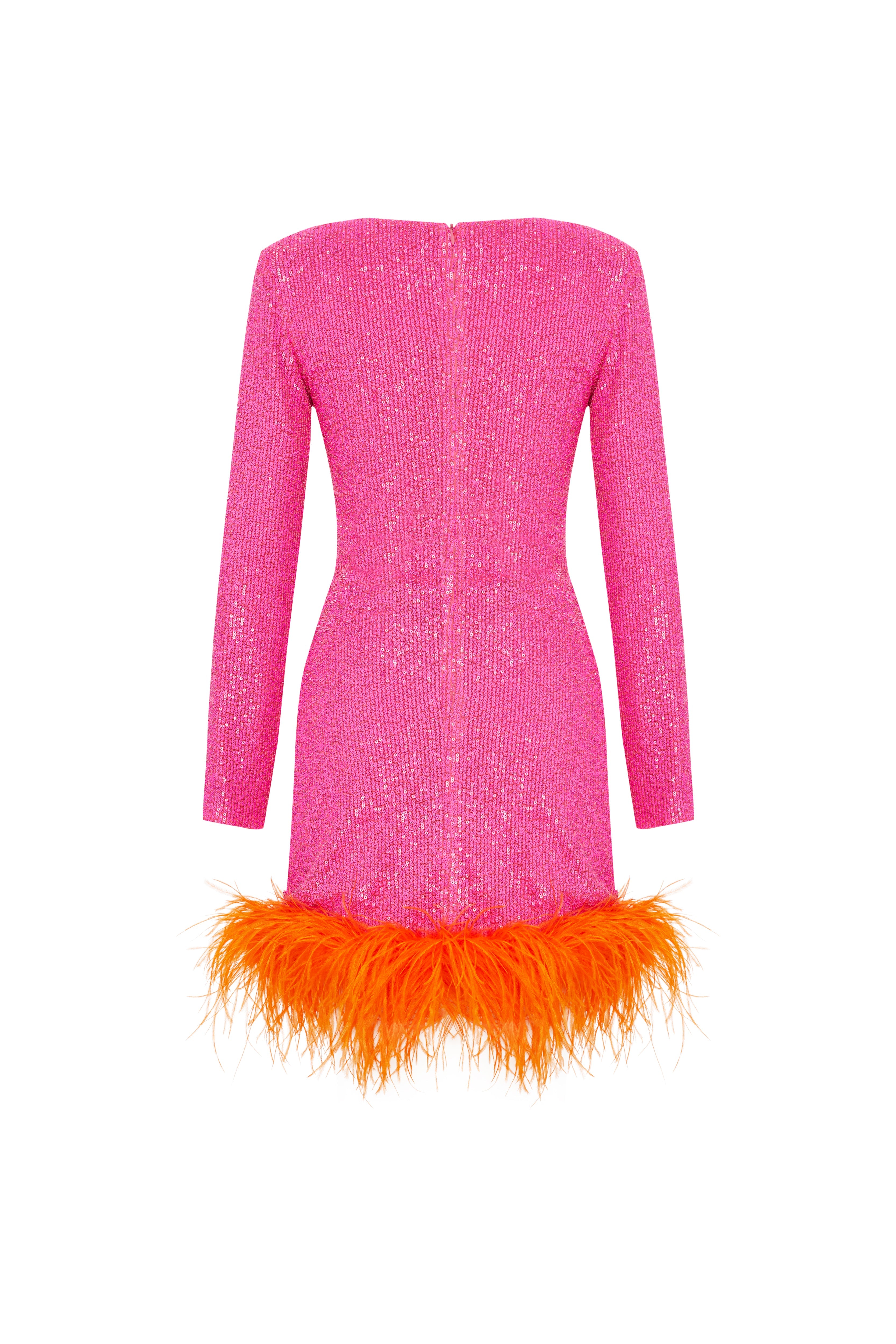 Myriam Sequin Dress With Feather Embellishment In Berry
