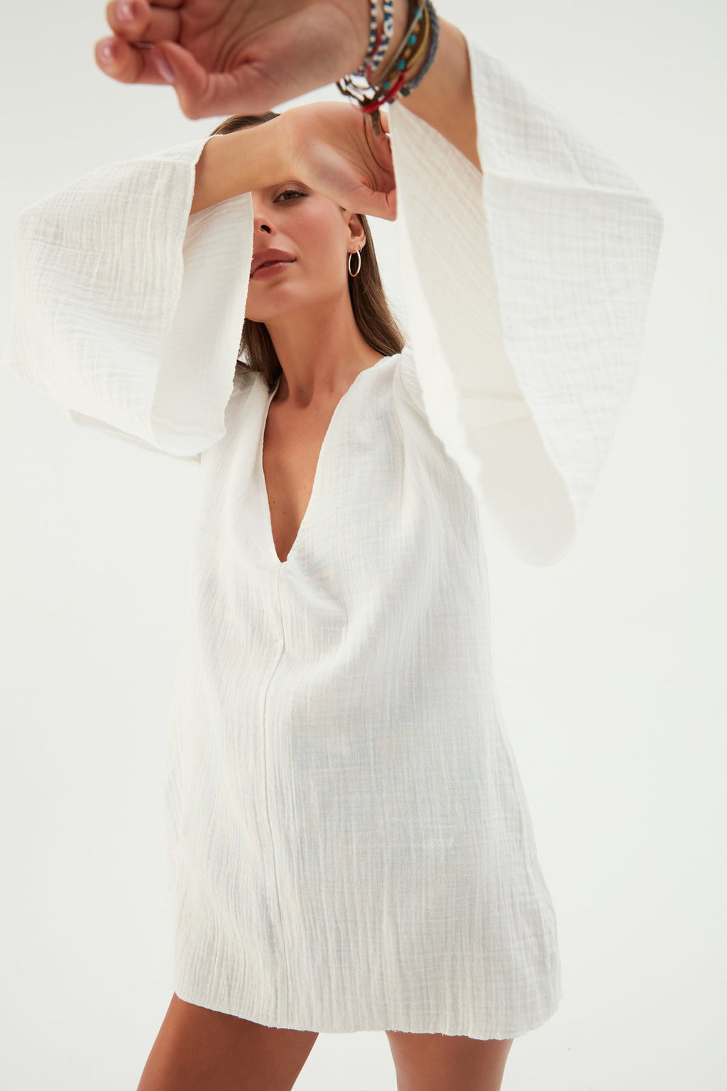 Elle Cotton Gauze Mini Elbise Beyaz