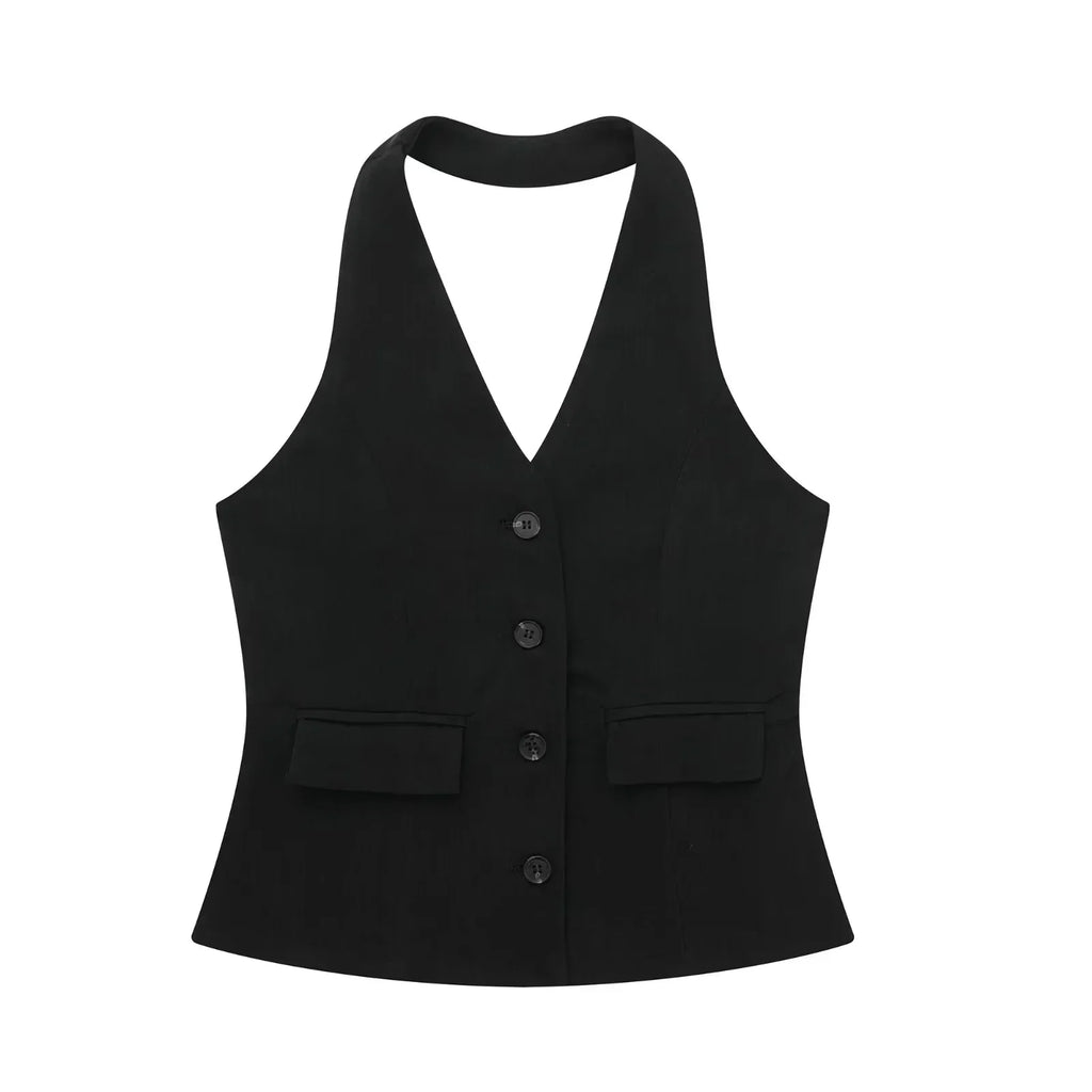 Halter Yaka Yelek ve Pantolon Takımı