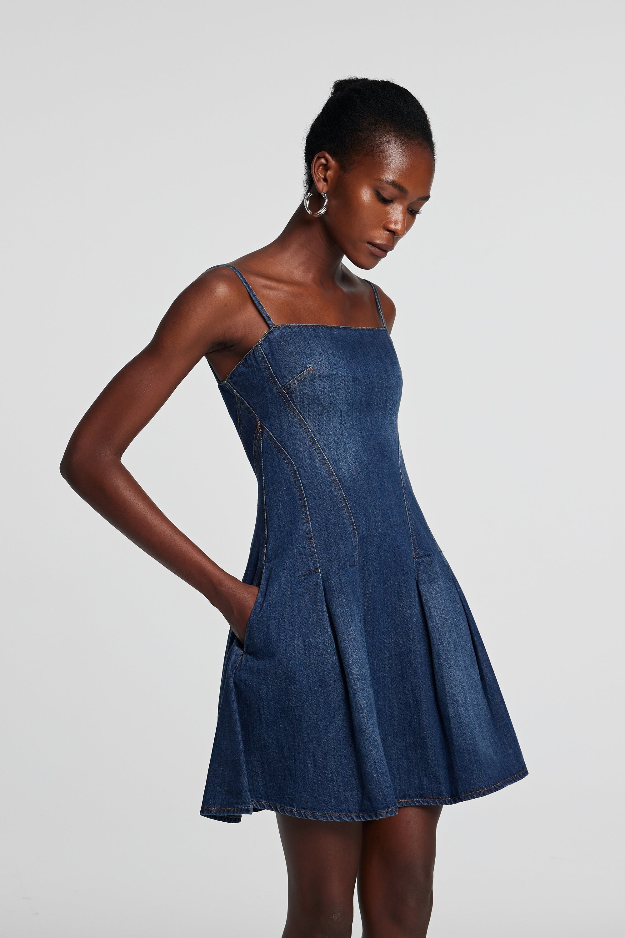 Shay Spagetti Mini Denim Elbise