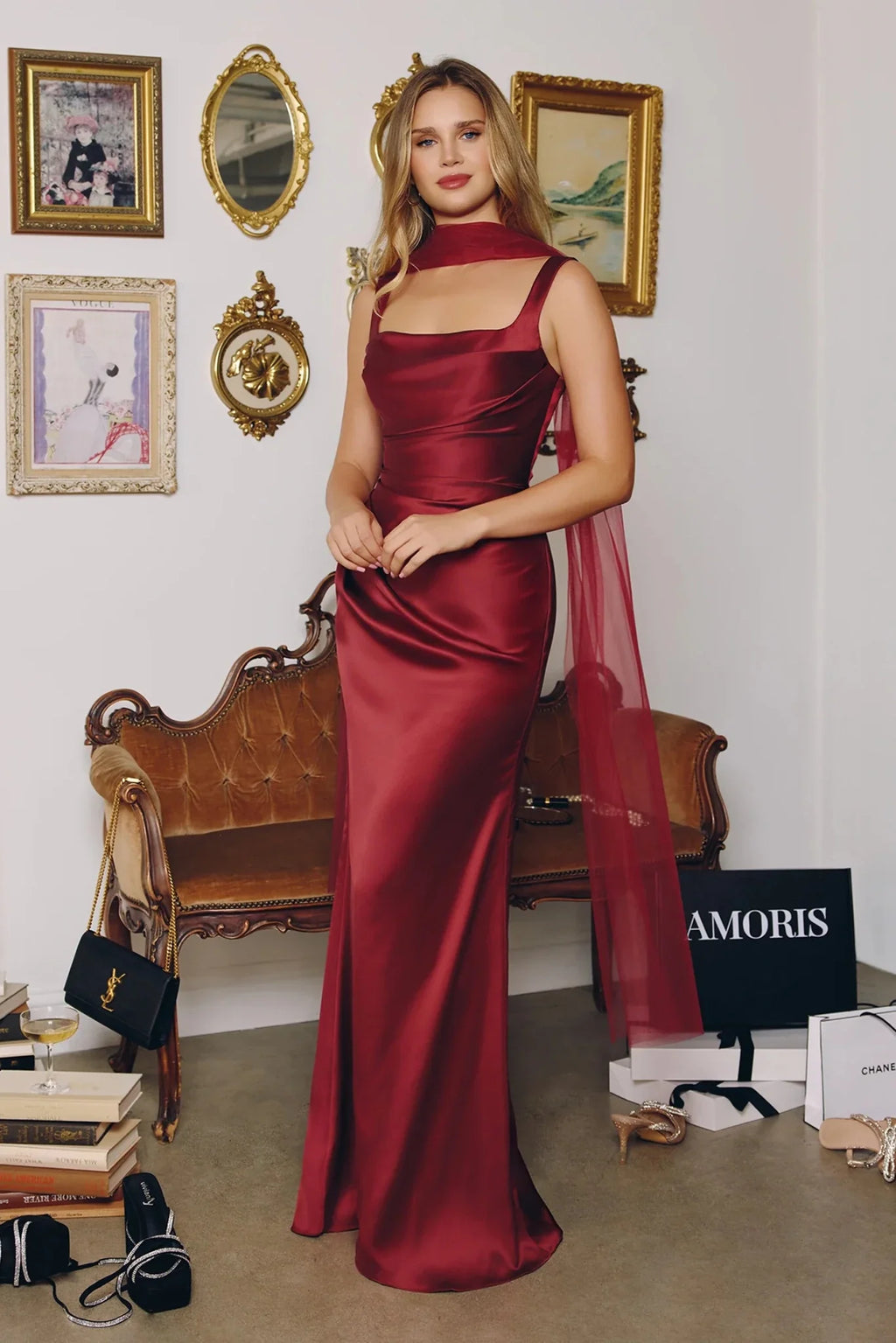 Calanthe Maxi Elbise -Bordo
