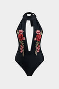Nakış Detaylı Büzgülü Bağlamalı Sırt Dekolteli Bodysuit