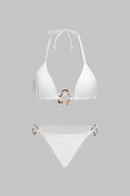 Metalik Dekorlu Büzgülü Bağlamalı Bikini Takımı