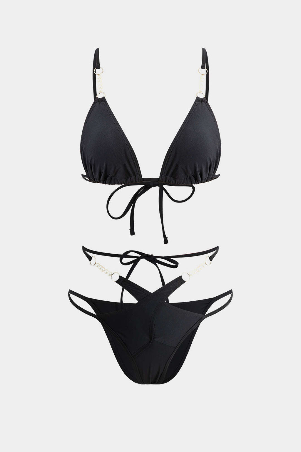 Buruşuk İnci Çapraz Bağcıklı Bikini Takımı