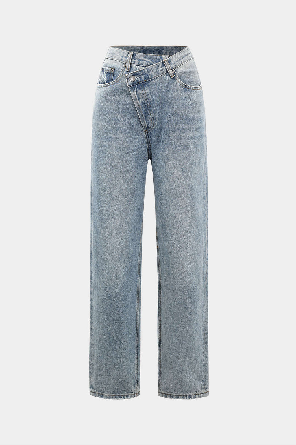Asimetrik Bel Düz Paça Jean