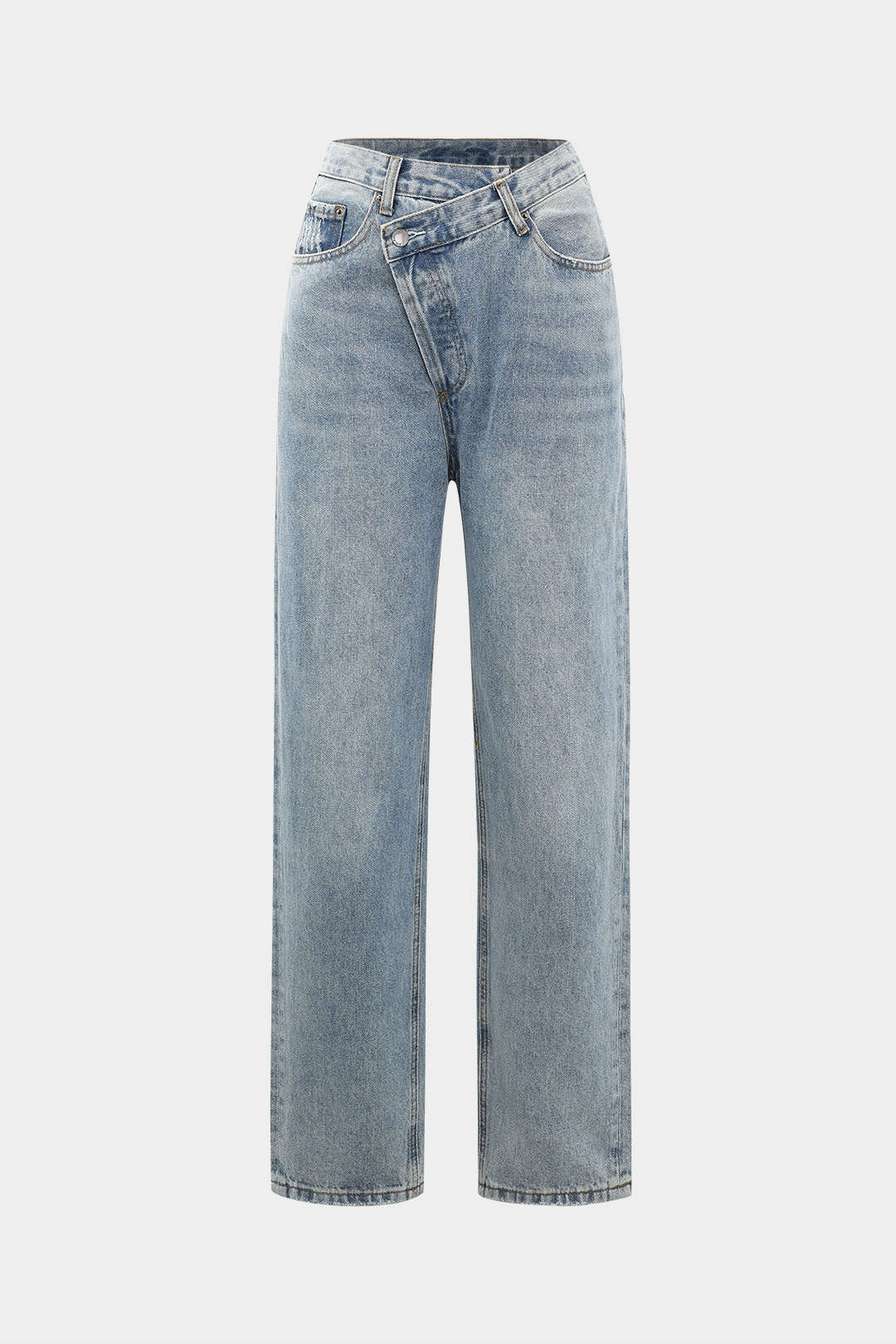 Asimetrik Bel Düz Paça Jean