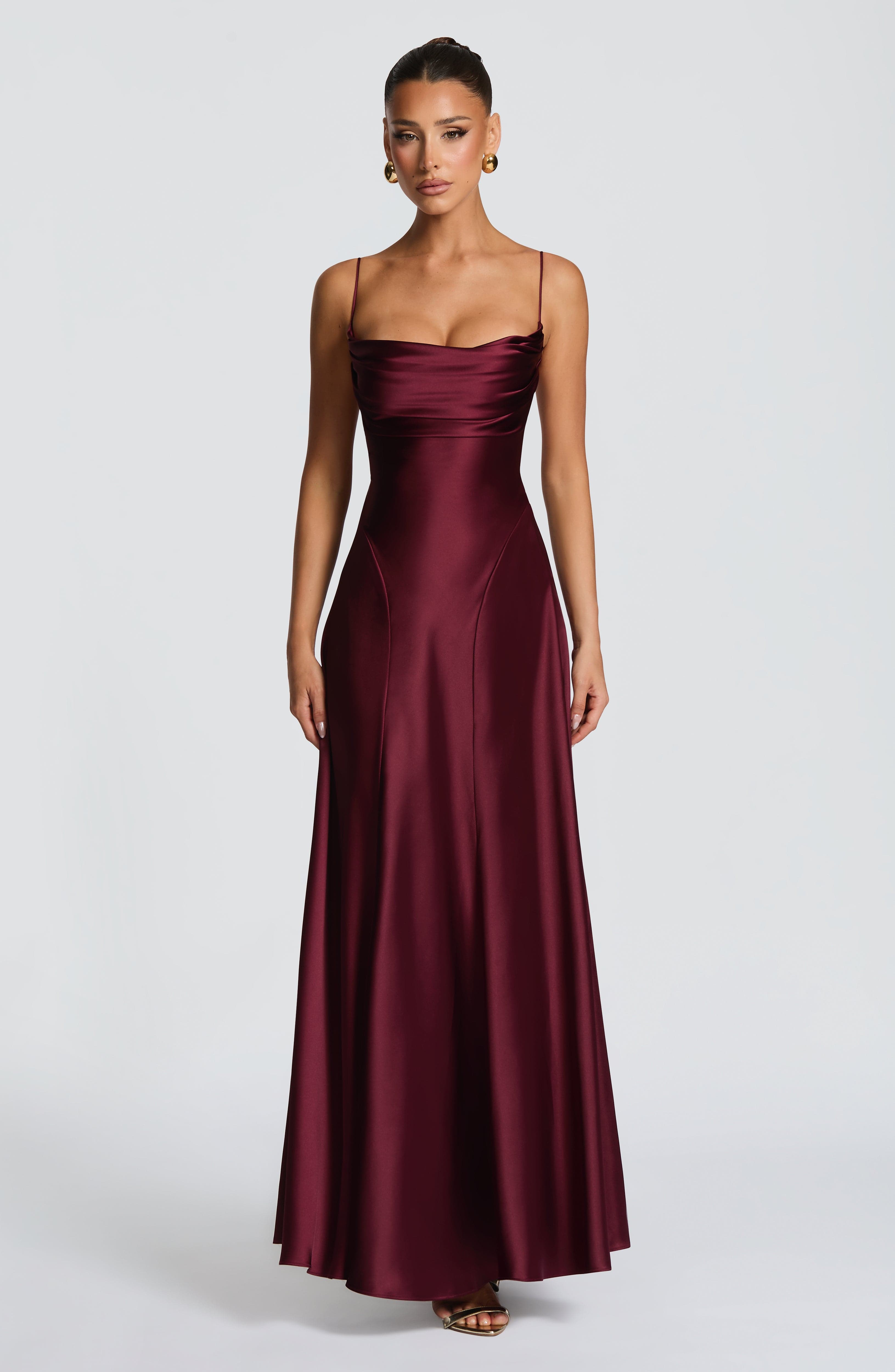Adelina Maxi Elbise - Kiraz Rengi