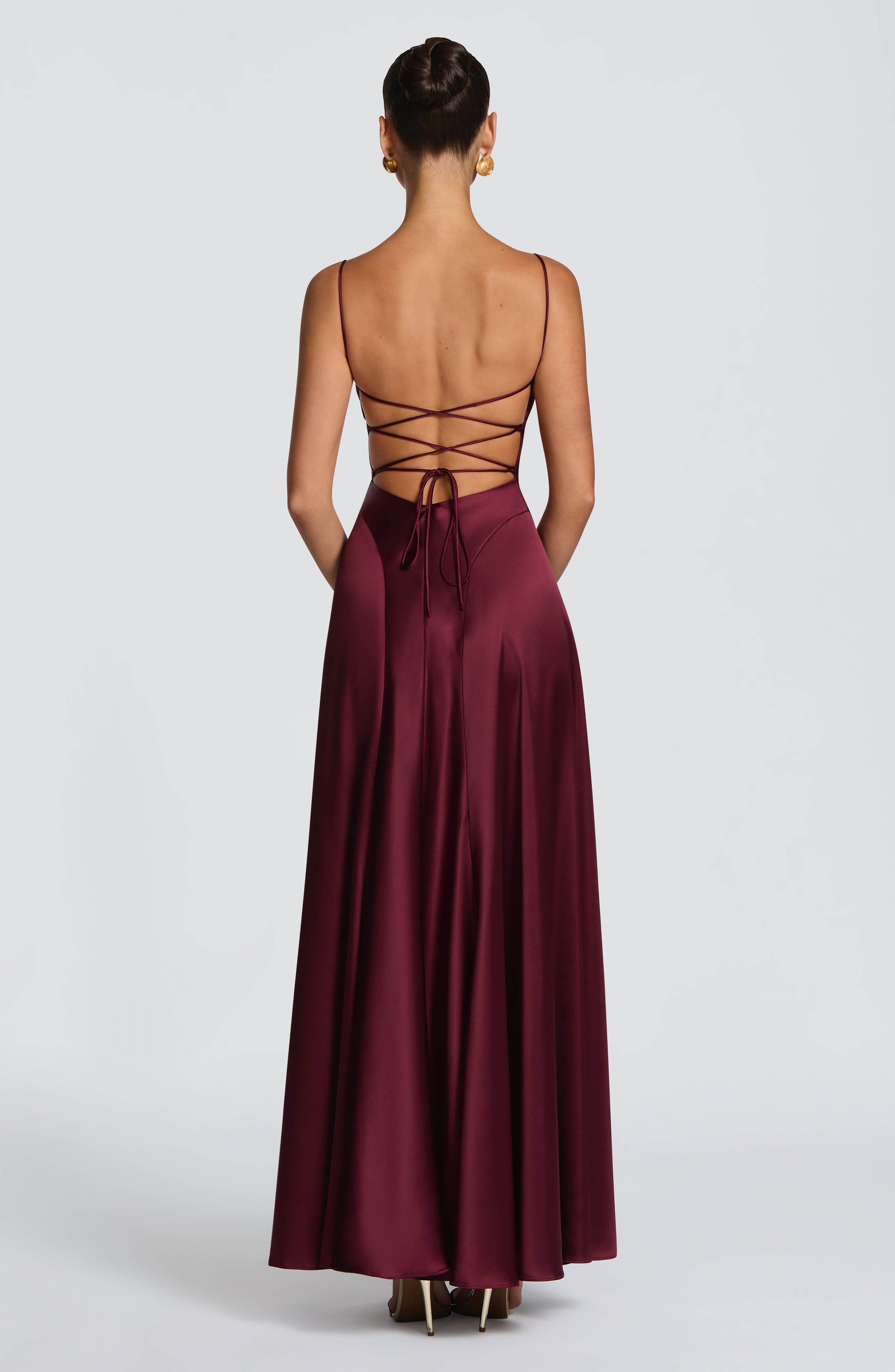 Adelina Maxi Elbise - Kiraz Rengi
