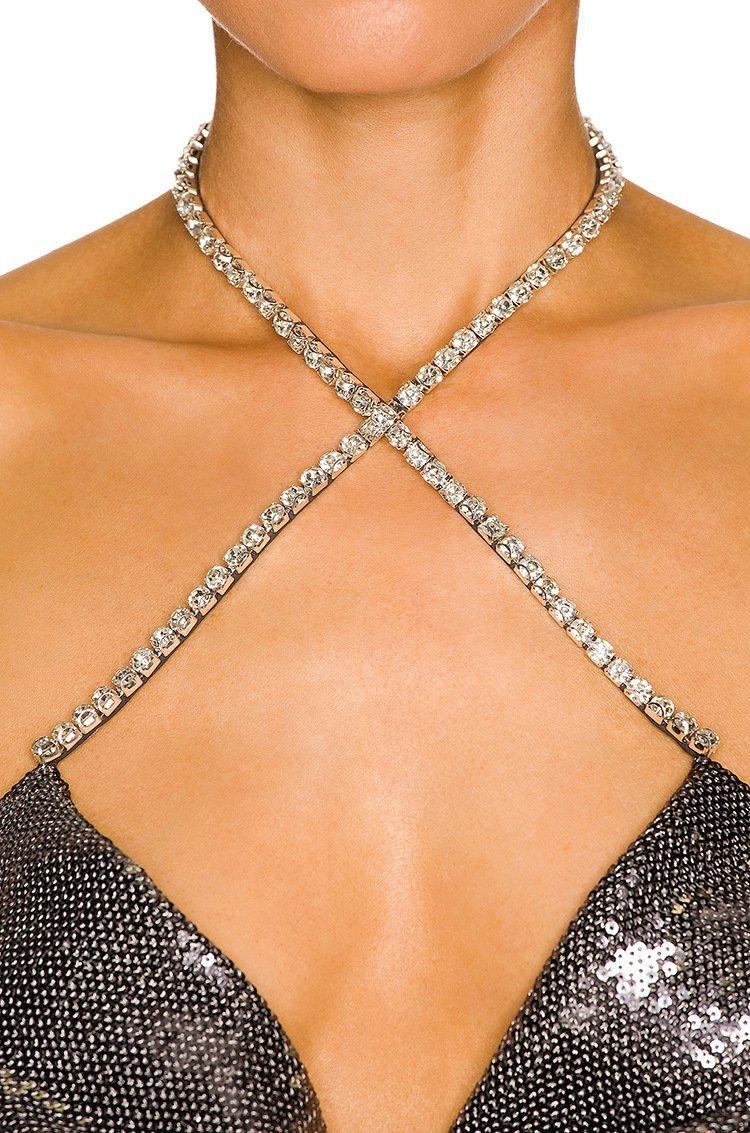 Afra Diamant Boyundan Bağlamalı Midi Payet Elbise