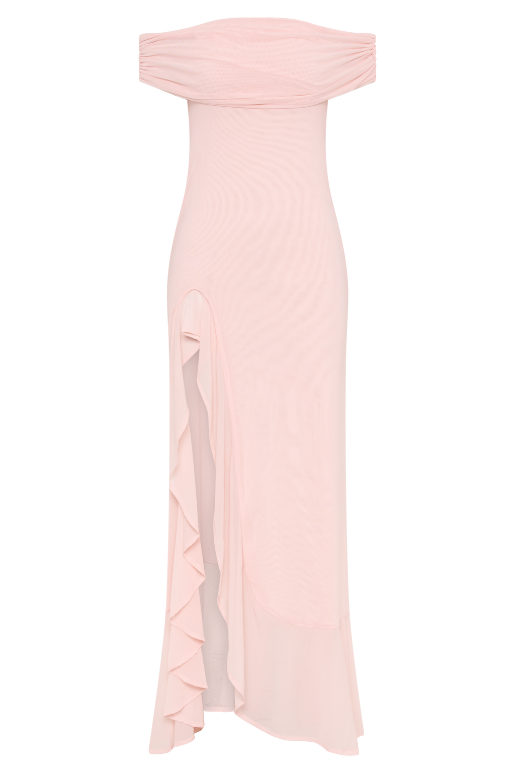 Audrey Düşük Omuzlu File Uzun Elbise - Soluk Pembe